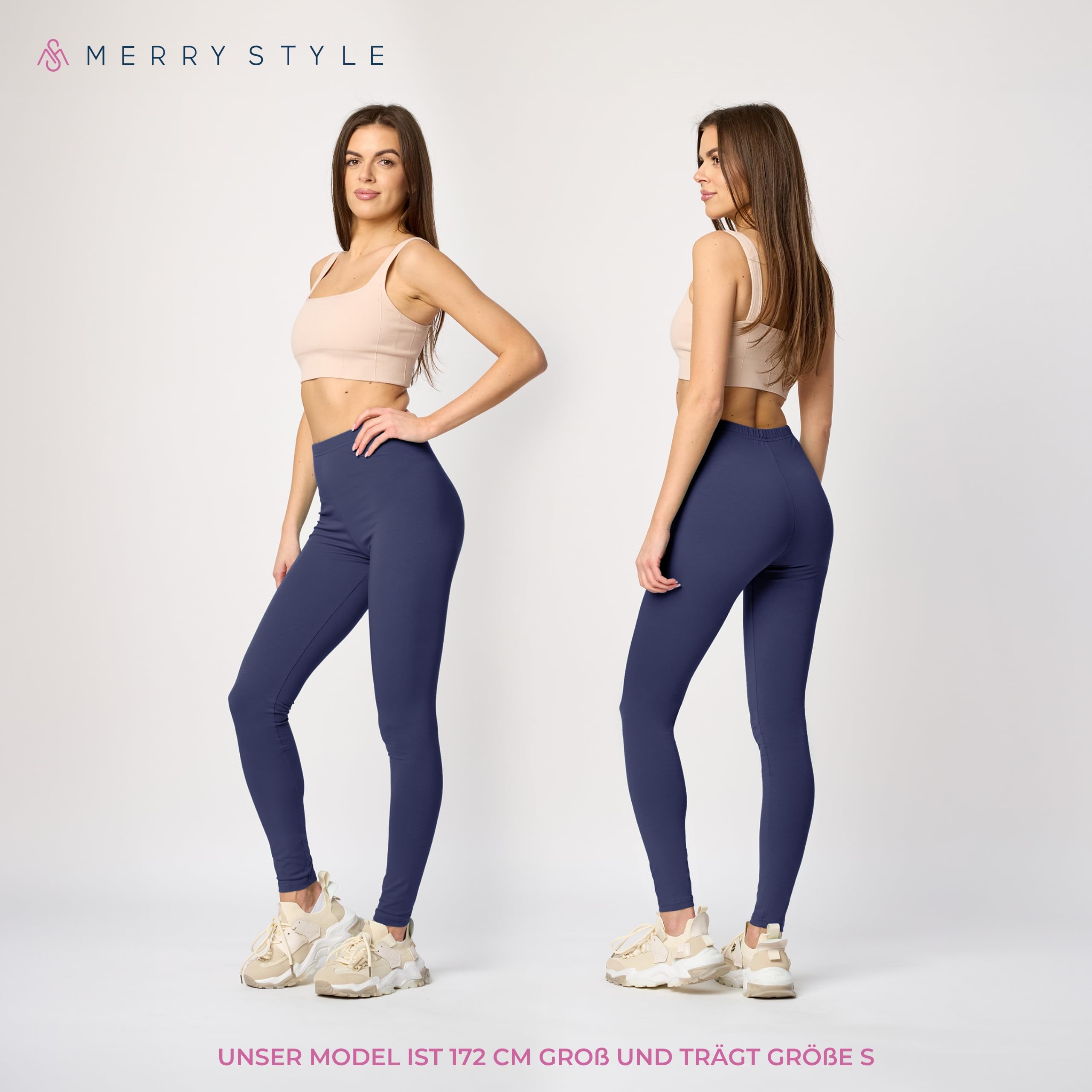Merry Style Lunghi Leggings Fuseaux Sportivi da Donna Pratico Modello a Vita Alta in Cotone Naturale MS10-198