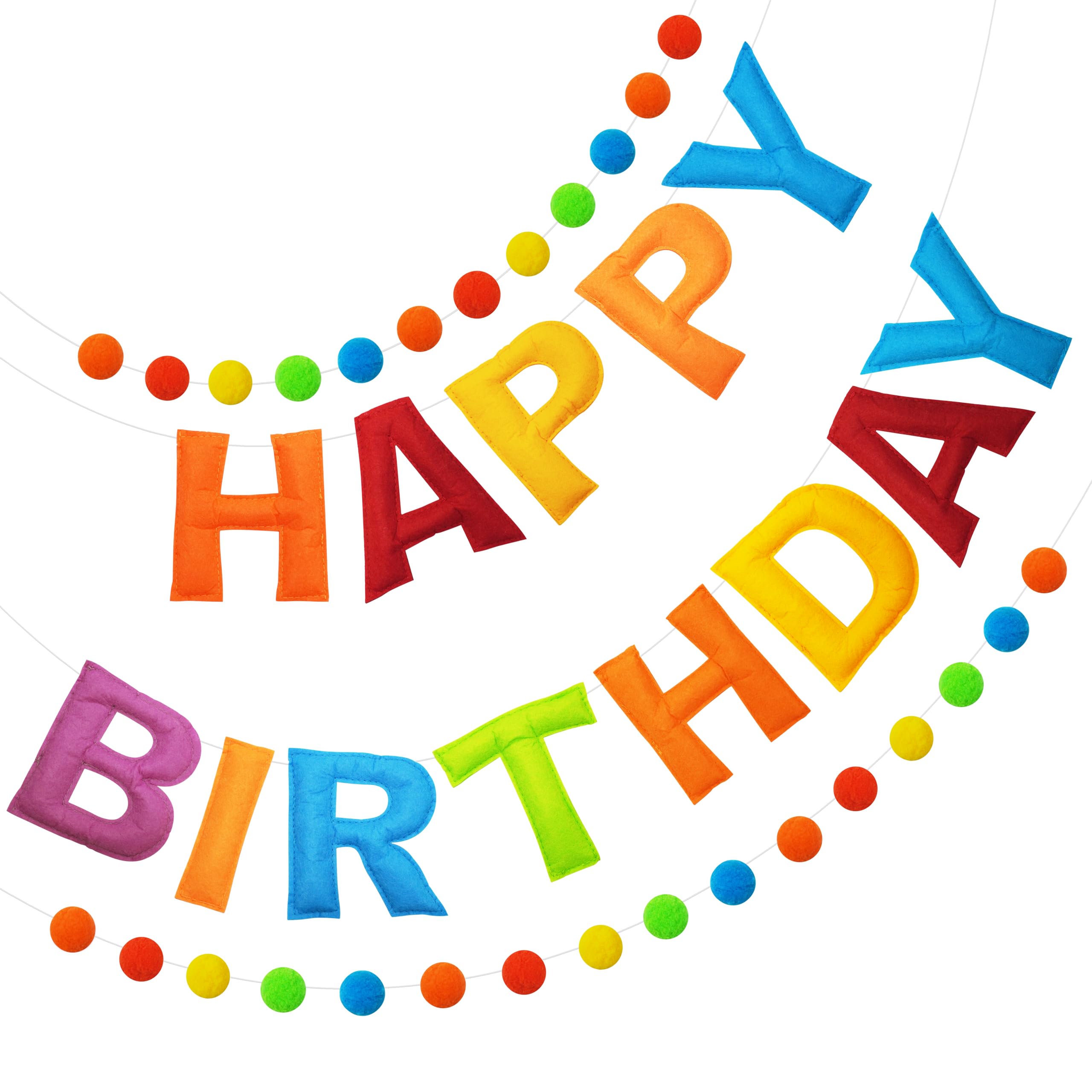 Pre-Strung 3D Felt Happy Birthday Banner,Retro Color Birthday Decorations