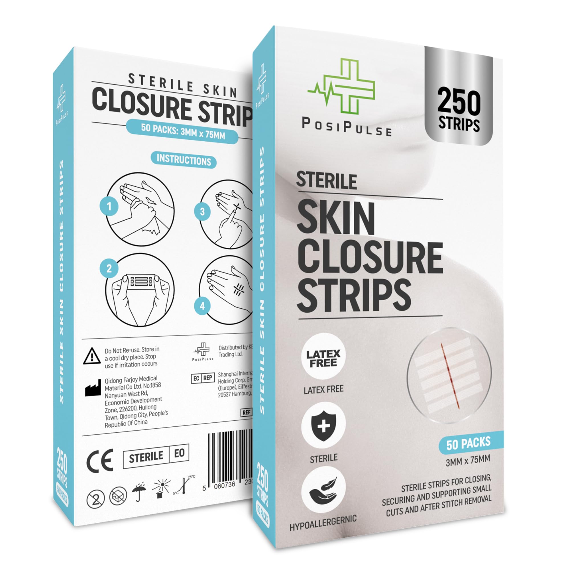 3mm x 75mm Sterile Skin Wound Closure Suture Strips for Lacerations, Incisions and Cuts