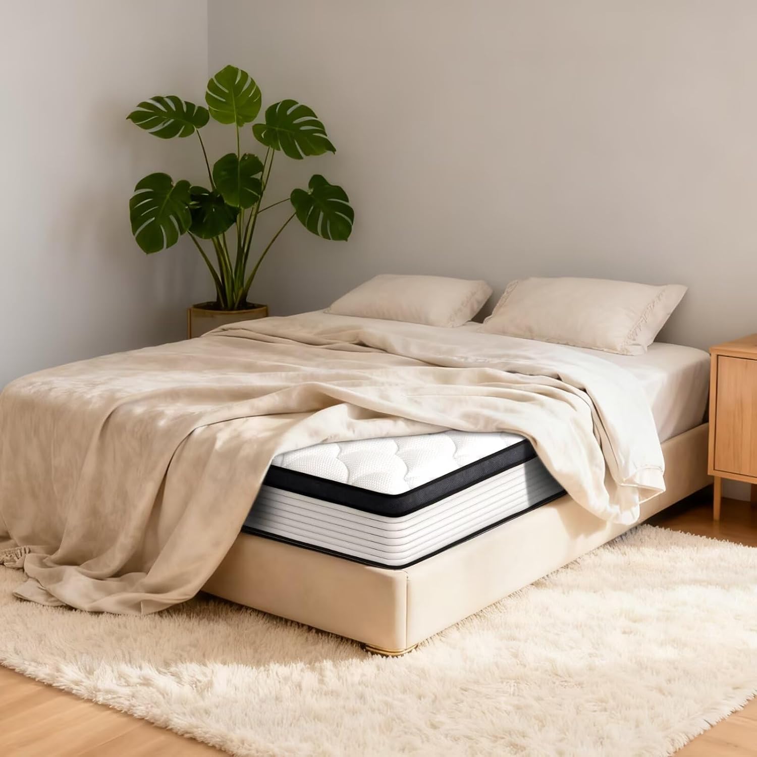 Full Size Mattress, 14 Inch Hybrid Bed in a Box, Green Tea & Cooling Gel Memory Foam, CertiPUR-US Certified, Fiberglass-Free, Pressure Relief for Back Pain, Breathable & Safe Sleep