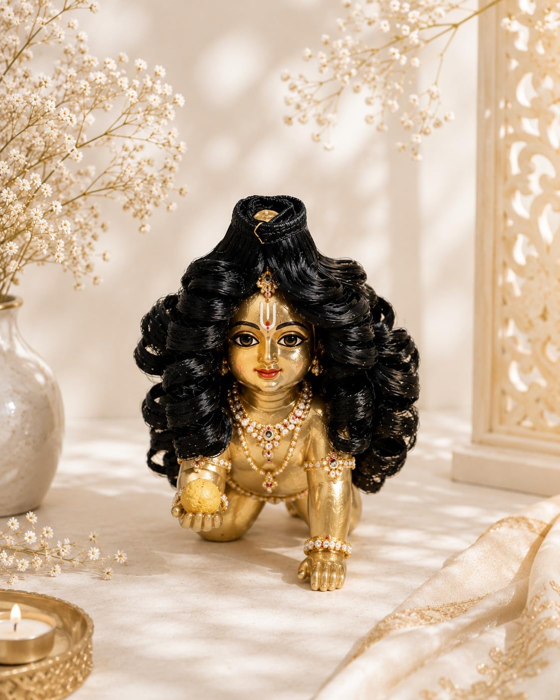 SEER Laddu Gopal Curly Wig Sringar, Black Microfiber Hair for Idol, Set of 2 (SIZE 0)-image-42