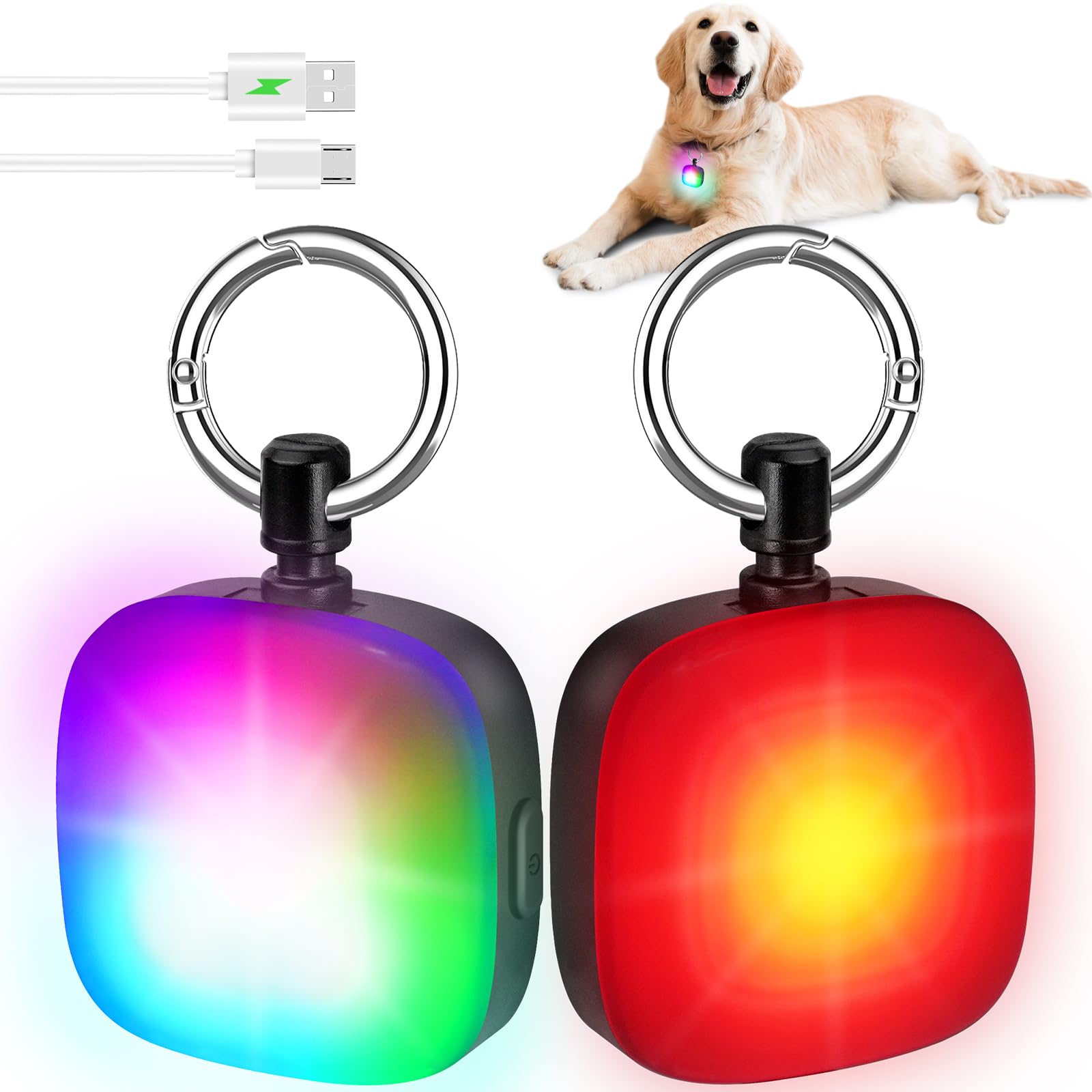 Dog Collar Light, 2 Packs 4 Modes Dog Collar Light for Nighttime Clip on, High Capacity USB Rechargeable Dog Light, IP68 Waterproof Dog Light for Night Running