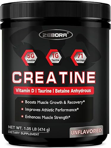 ZEBORA Monohidrato de creatina en polvo para adultos, para el crecimiento muscular, sin sabor