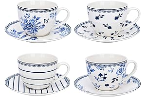 Teacups 8.8 fl oz (260 ml) Floral Tea Cups Vintage Indigo Kitchen...