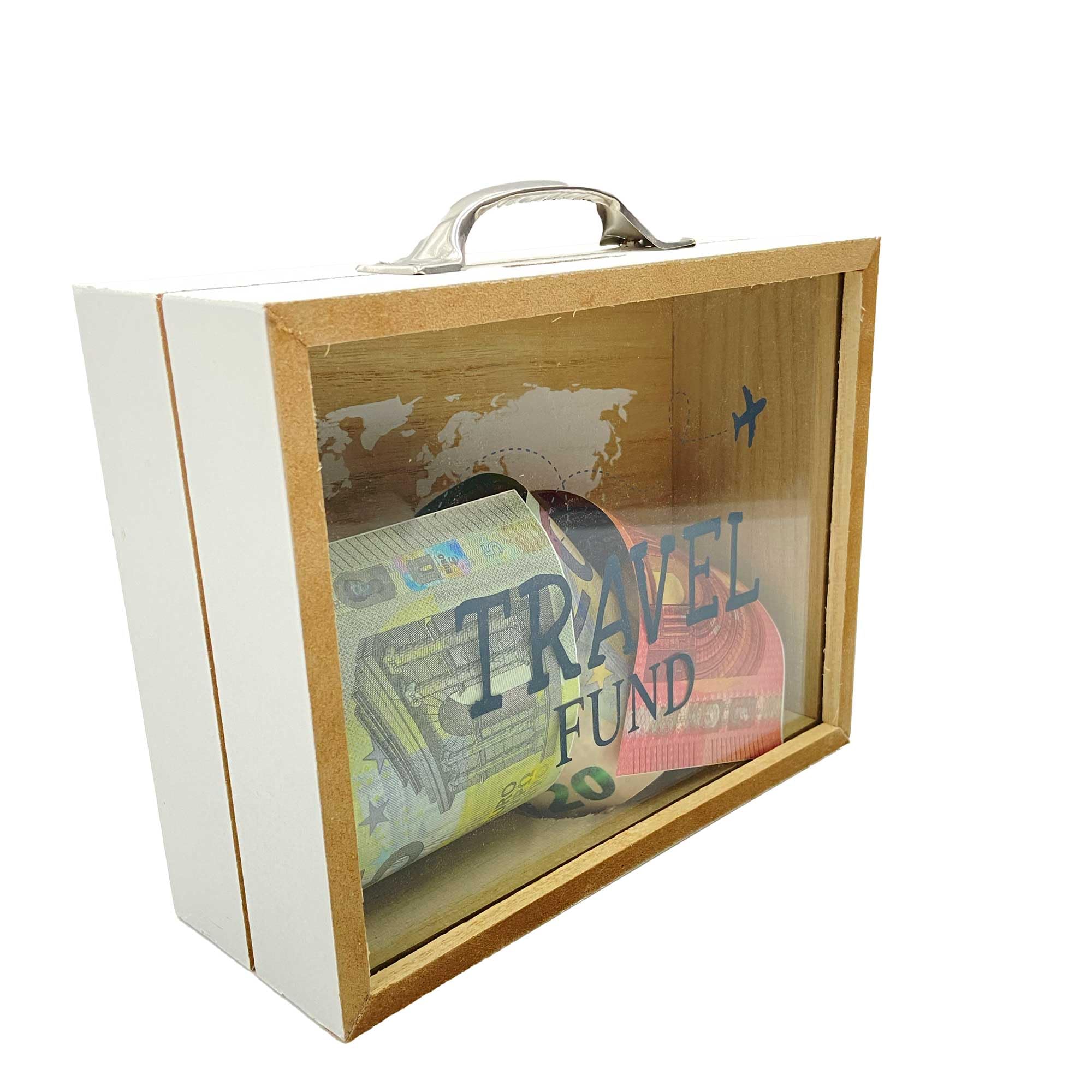 Giftota Mini Valigetta Regalo In Legno Per Soldi - Fondo Avventura Con Incisione Mappa, Per Matrimonio E Viaggi - 2