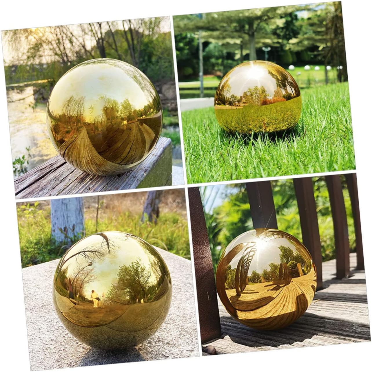 DULAI 8pcs Gazing Globe Polished Mirror Sphere Outdoor Ornaments Polished Shiny Sphere Stainless Gazing Ball Gold Trim Outdoor Reflective Ball Stainless Steel Hollow Polishing Ball