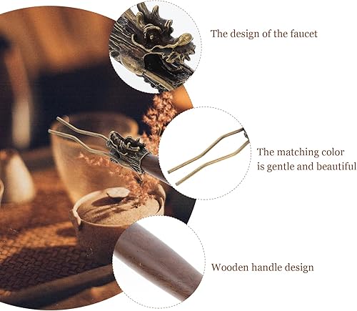 Miniatura 5 de Wakauto Juego de té chino de metal para tetera, clip para tapa de tetera, tenedor con mango de madera, soporte de tapa para tetera japonesa,