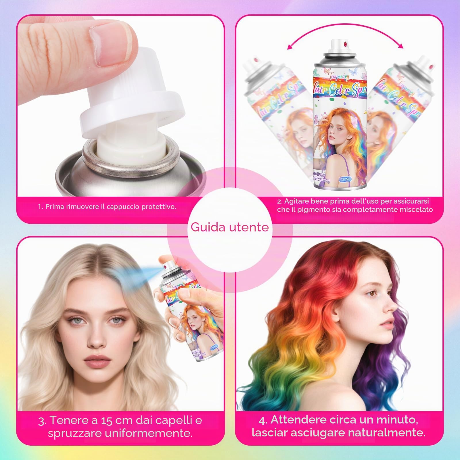 Spray per Capelli Temporaneo Viola Magico - Colore per Tema Mistero, Regalità e Cosplay Fantasy, Perfetto per Serate a Tema, Halloween e Feste (120 ml)