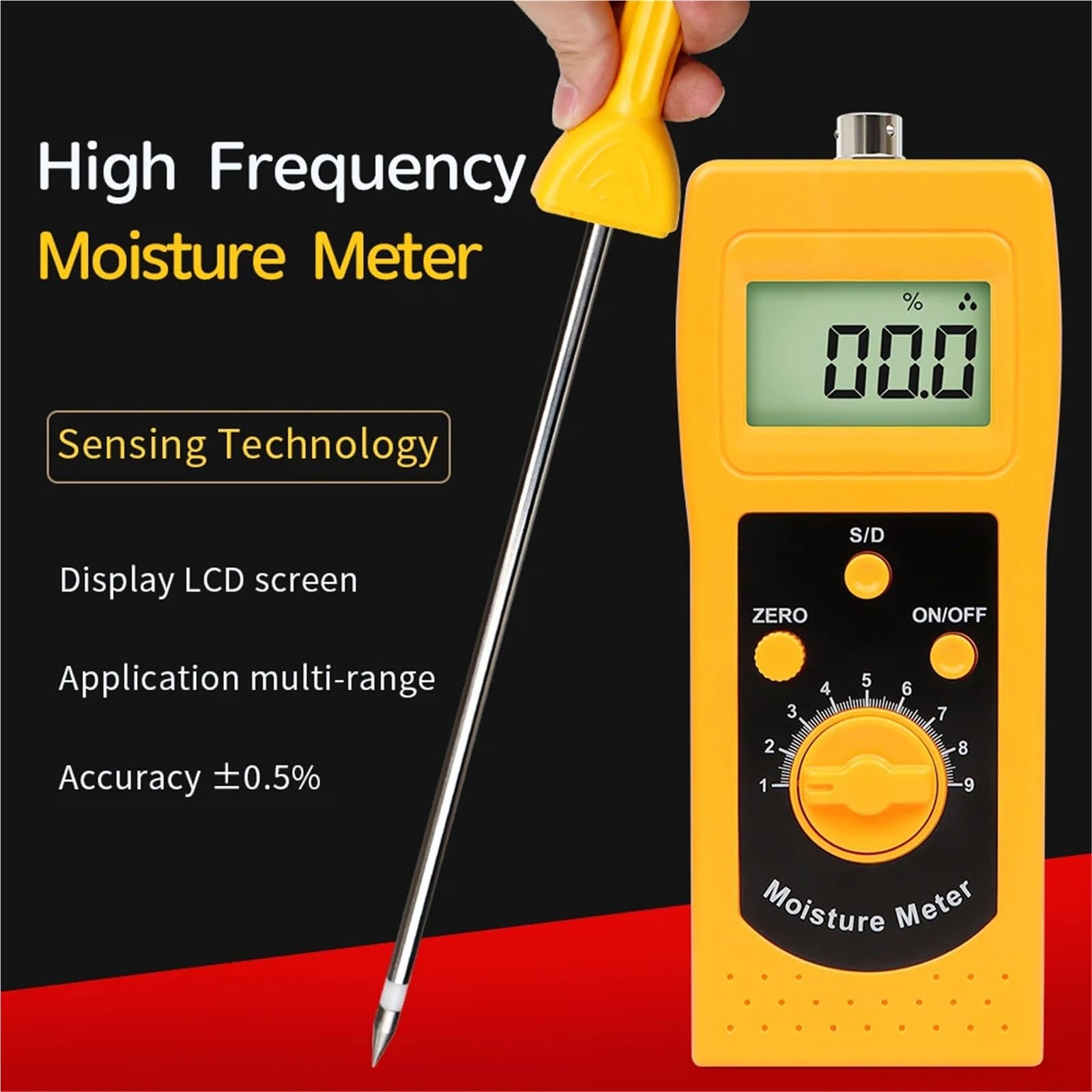 Misuratore di umidità, Misuratore di umidità ad alta frequenza con display LCD, misuratore del terreno e della sabbia, sonda rilevamento, rilevatore retroilluminazione