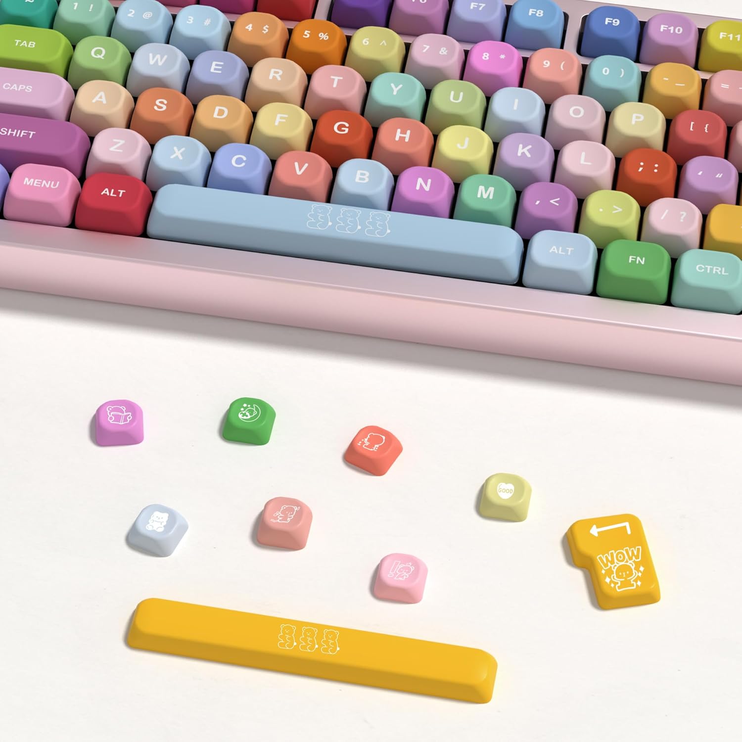 KBDiy Gummy Bears KOA Profile Keycaps Set,Dye-Sublimation PBT Cute Custom Keyboard Keycap,139 Key Cap 100 Percent Set for Cherry Gateron MX Switches Mechanical Keyboards