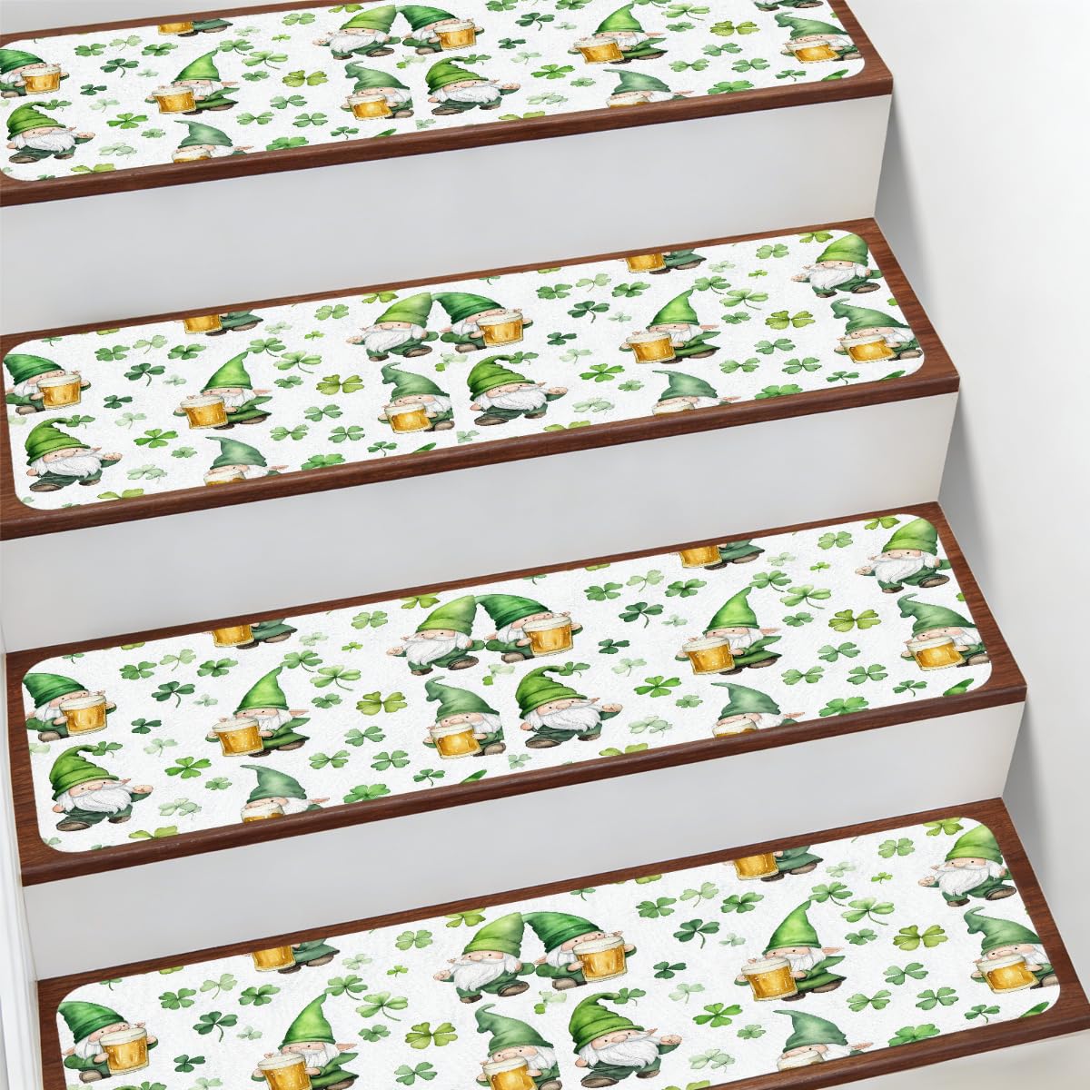 Alfombra para peldaños de escalera protectores interiores gnomo trébol