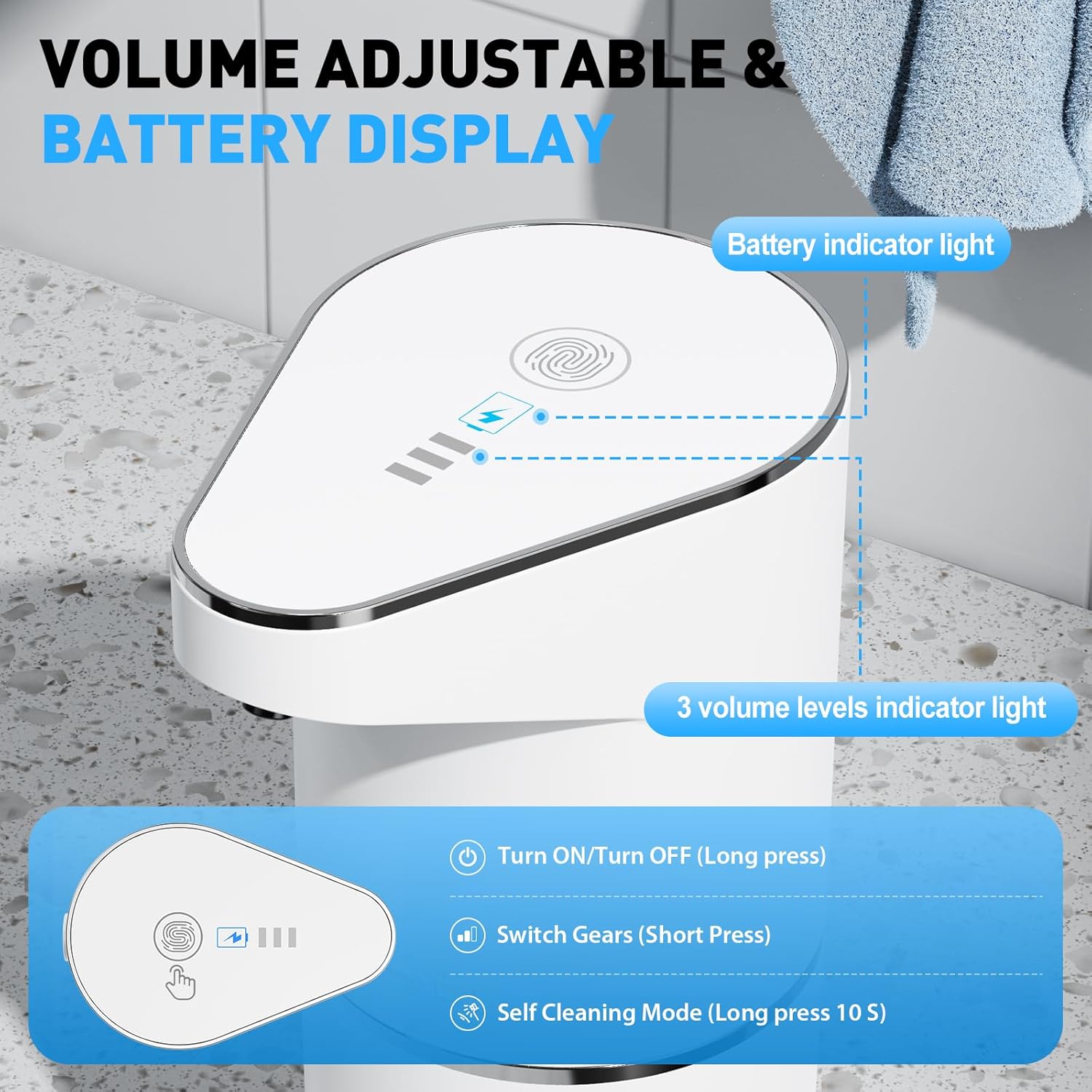 Fantictas Automatic Soap Dispenser,Touchless Hand Wall Mount Rechargeable 3 Gear Adjustable Electric Soap Dispenser 350ml with Infrared Motion Sensor for Bathroom,Kitchen,Office, White Foam