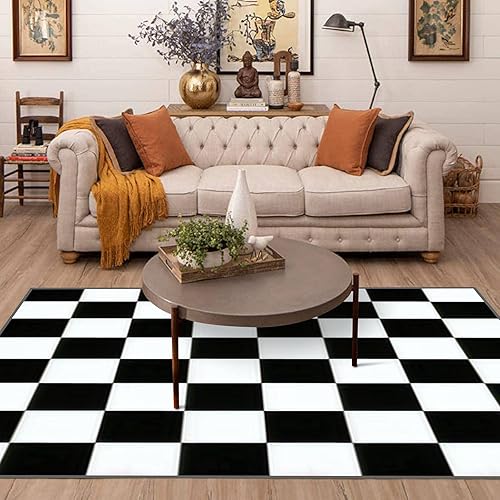 Miniatura 1 de Alfombra antideslizante de ajedrez cuadrada de fondo abstracto, vector de fondo negro y blanco, tapete de yoga para interiores, tapete de puerta de