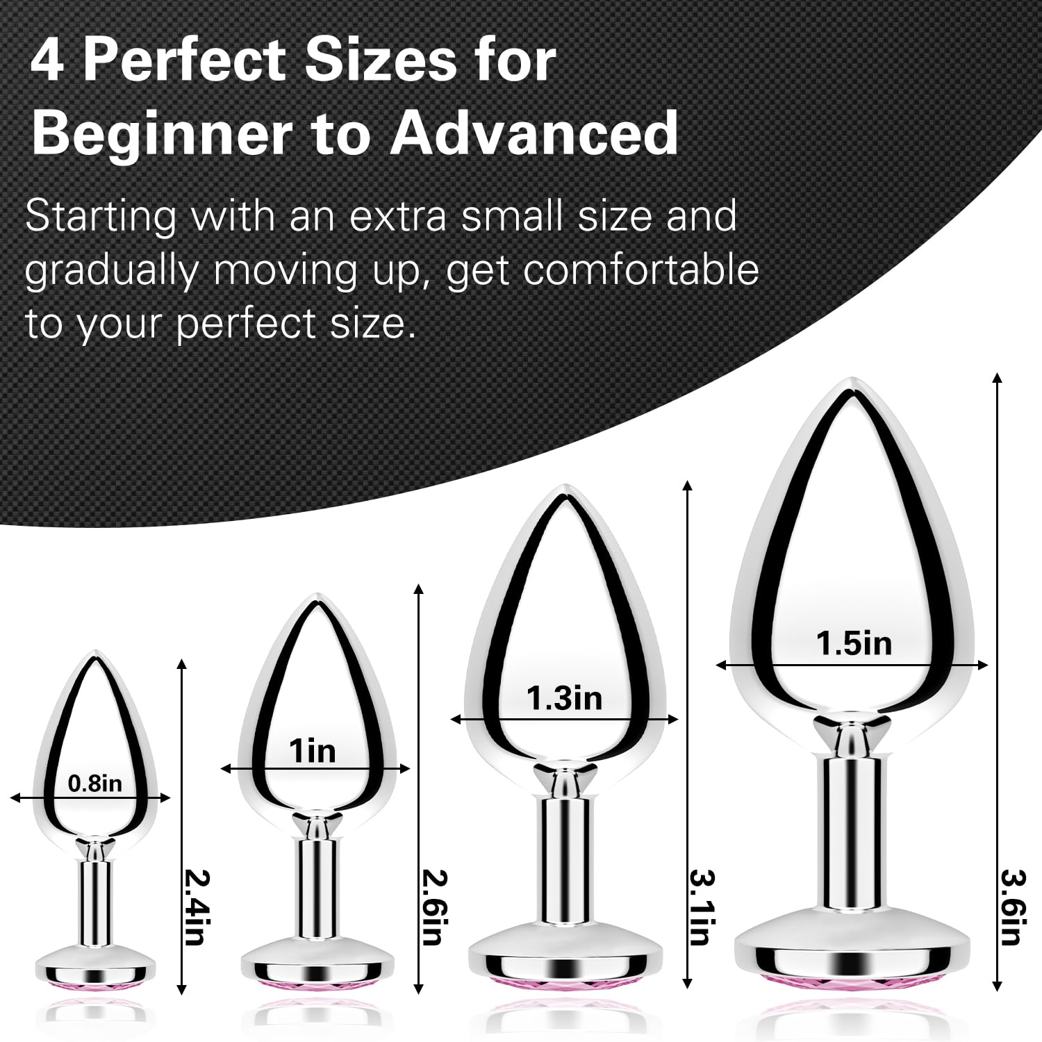 Anal Plug Beginner Set, 4 PCS Stainless Steel Butt Plug Training Kit with Jewel Base, Metal Anal Plugs for Gradual Training, Wide Base for Safety & Secure Fit for Women & Men Couples: Pink