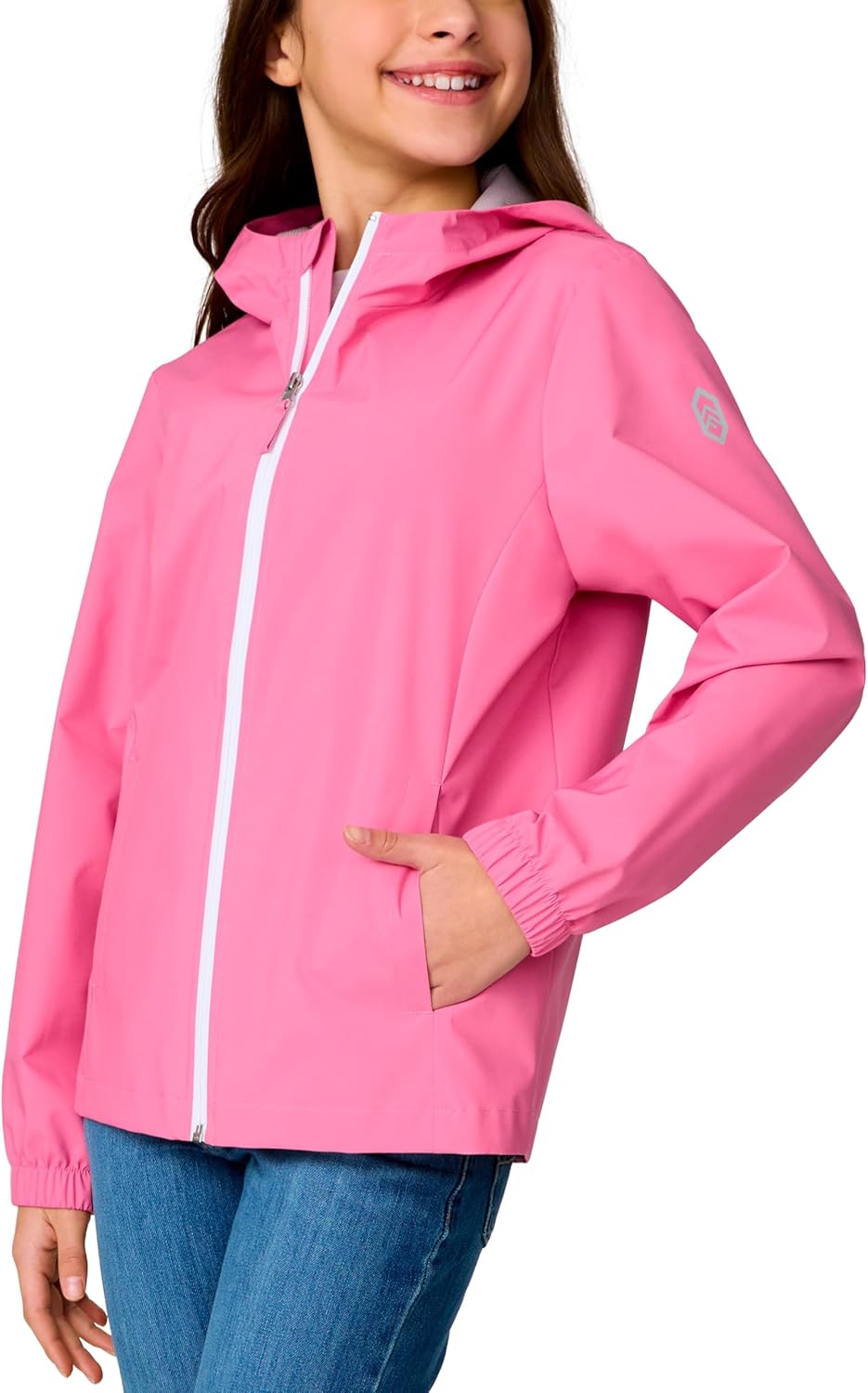 Free Country Girls Waterproof Rain Jacket X2O Lightweight Hooded Windbreaker Raincoat Fleece with Pockets for Kids-Recess
