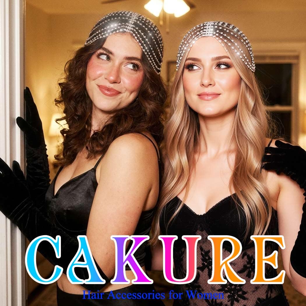 CAKURE Rhinestone Headpiece 20s Head Jewelry for Women (b-silver, one size)