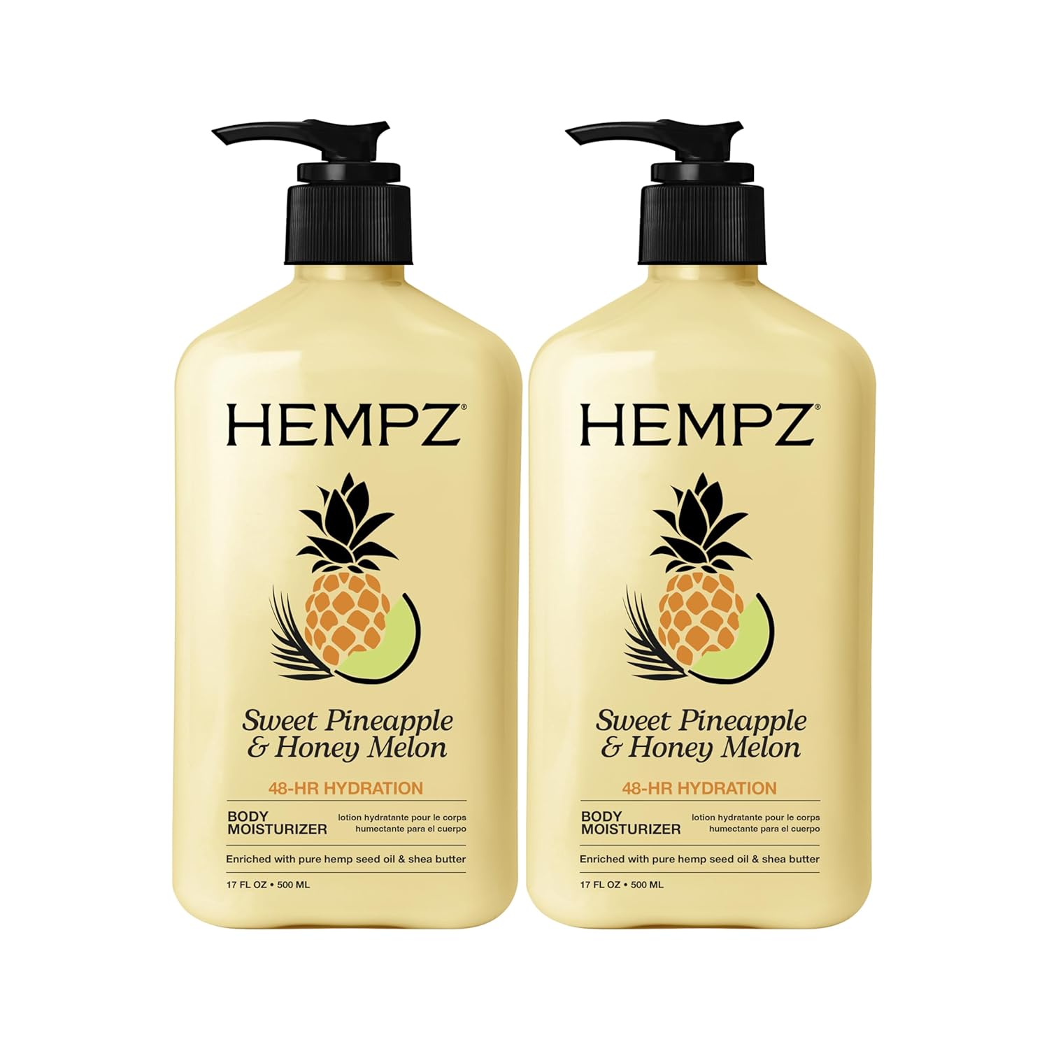 Hempz Body Lotion - Sweet Pineapple & Honey Melon Daily Moisturizing Cream, Shea Butter, Aloe, Orange Extract Body Moisturizer - Skin Care Products, Hemp Seed Oil - 17 fl oz, 2-Pack Bundle…