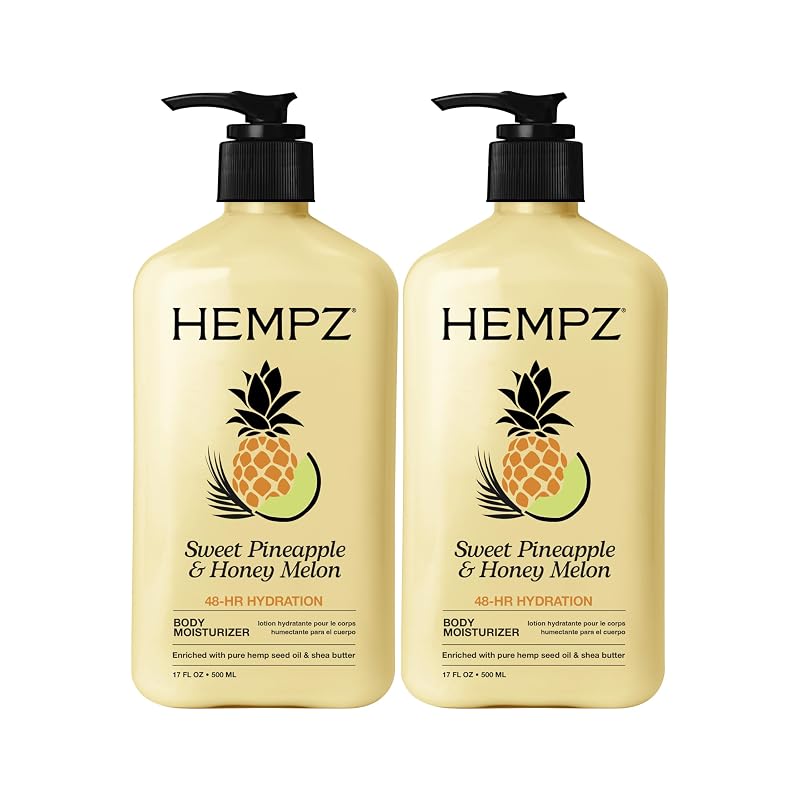 Loção corporal Hempz com aloe vera, abacaxi doce e melão, pacote com 2 de 500 mL