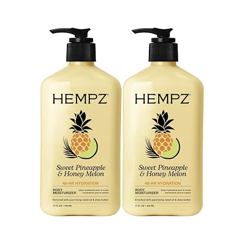 Hempz Body Lotion, Aloe, Sweet Pineapple & Honey Melon, 17 fl oz, 2-Pack | Hemp-derived formula softens and hydrates skin for lasting comfort all day - Sweet Pineapple & Honey Melon - 17 Fl Oz (Pack of 2)