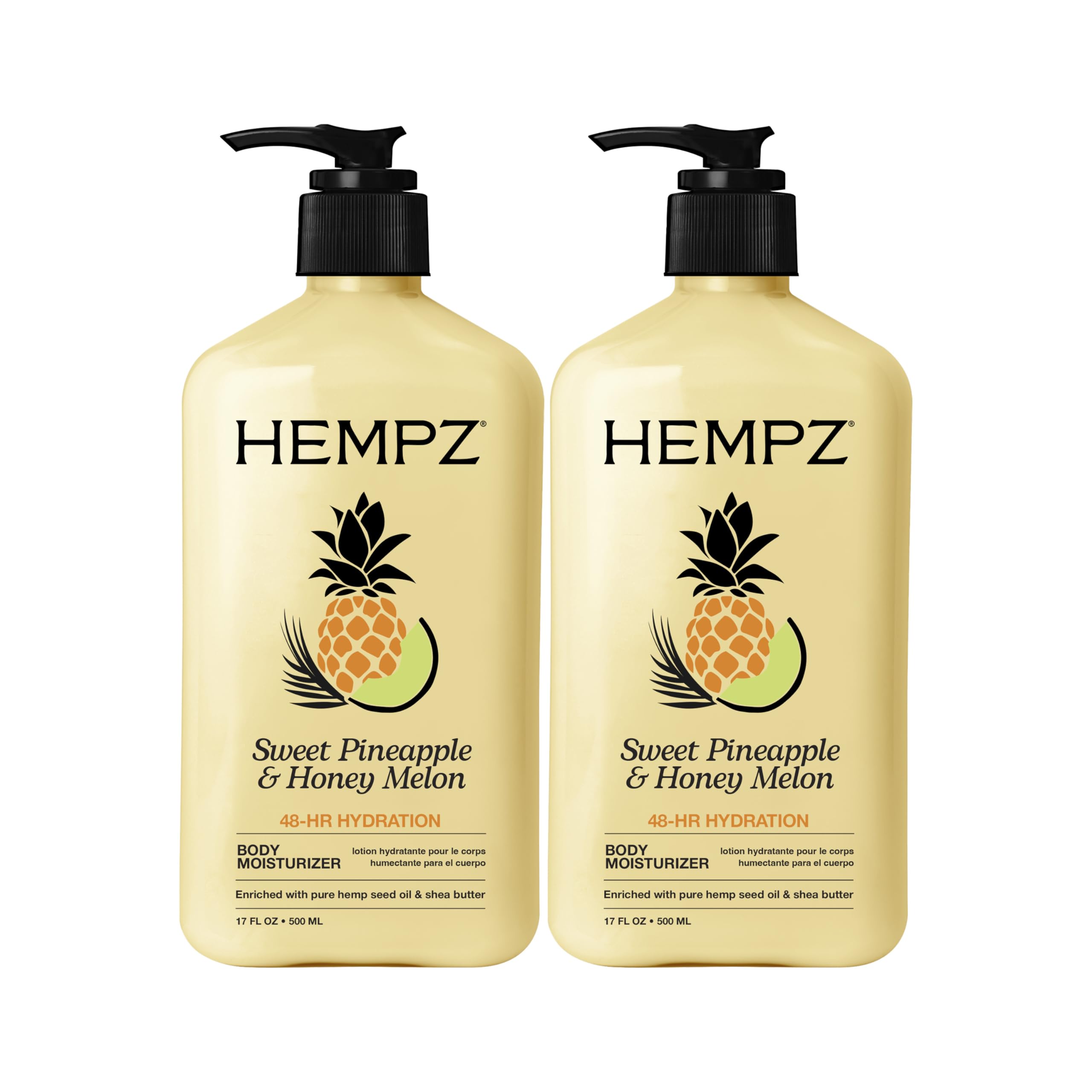 Hempz Body Lotion - Sweet Pineapple & Honey Melon Daily Moisturizing Cream, Shea Butter, Aloe, Orange Extract Body Moisturizer - Skin Care Products, Hemp Seed Oil - 17 fl oz, 2-Pack Bundle…