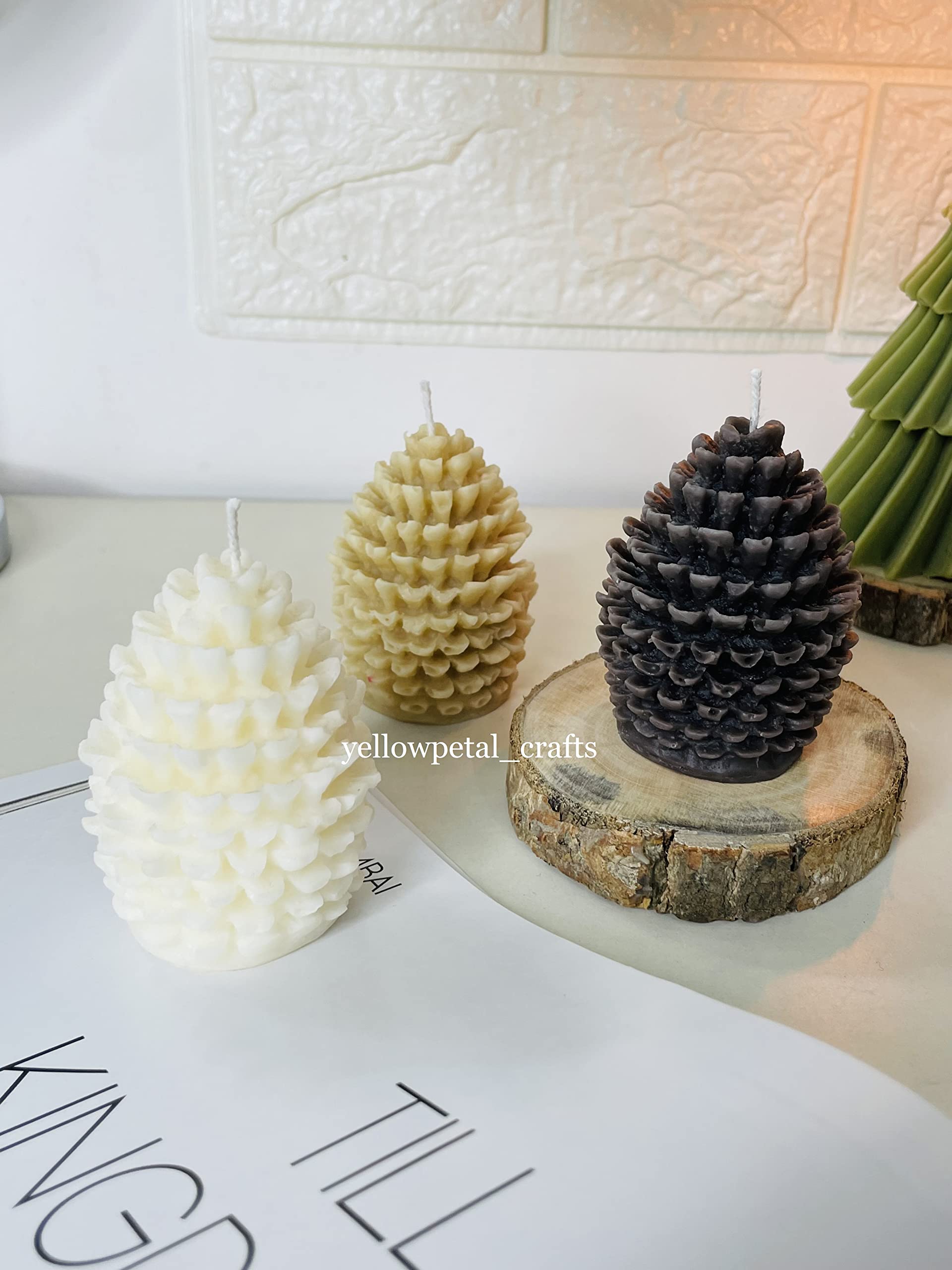 Yellow Petal Pine Cone Candle | White, Beige & Brown Color | Vanilla & Lemongrass Scented | Valentine & New Year Gift | 100% Soy Wax 55g (Pack of 3) 4