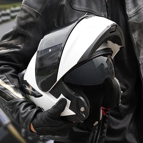 Miniatura 3 de JQF Gear Casco modular de motocicleta con visera doble abatible, de cara completa SJ-809, aprobado por DOT para adultos, hombres y mujeres (SJ-809