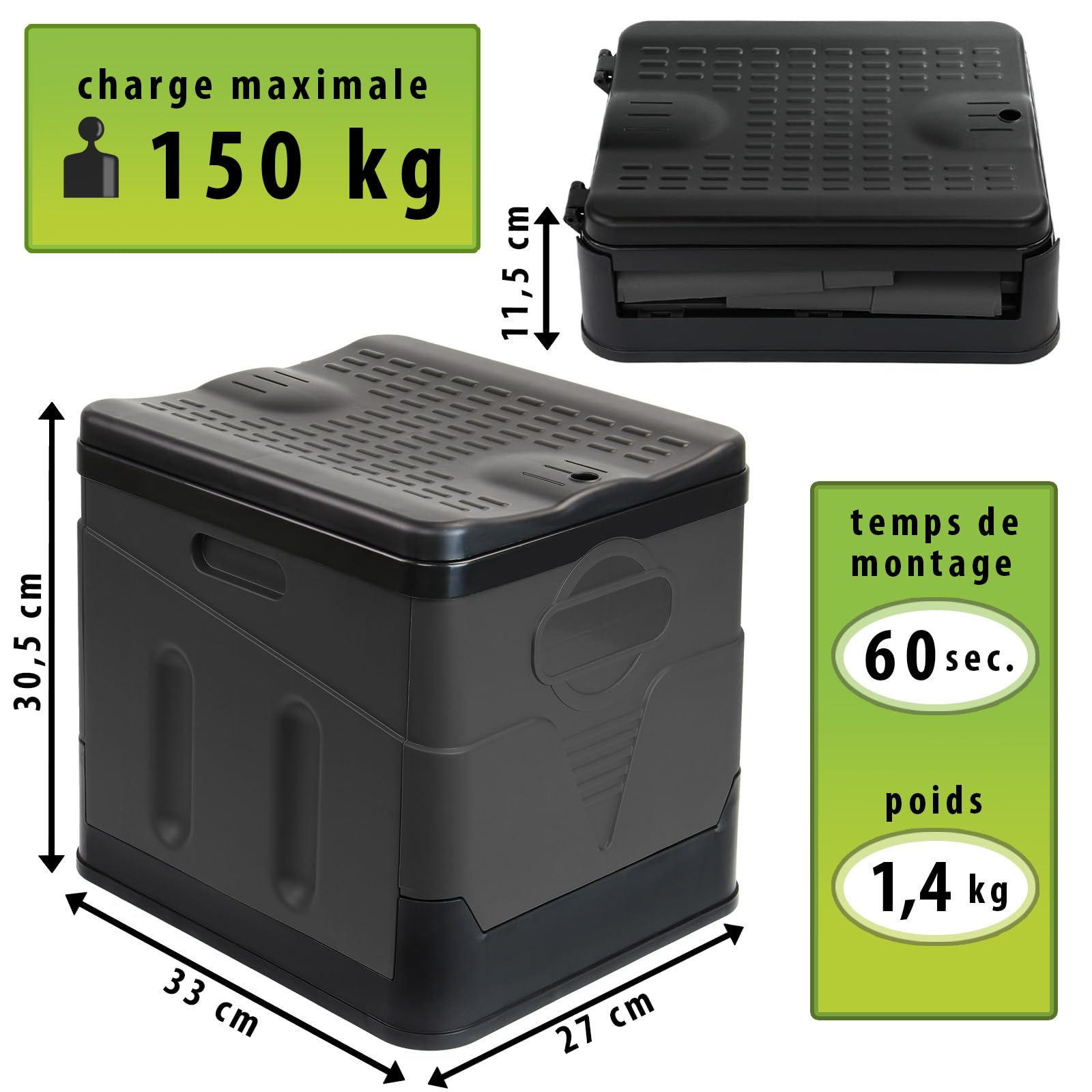 Montafox Toilette Portable Camping Max 150 kg Toilettes Mobiles WC Toilettes Pliables Sèches Séparées 12 Sachets Stables