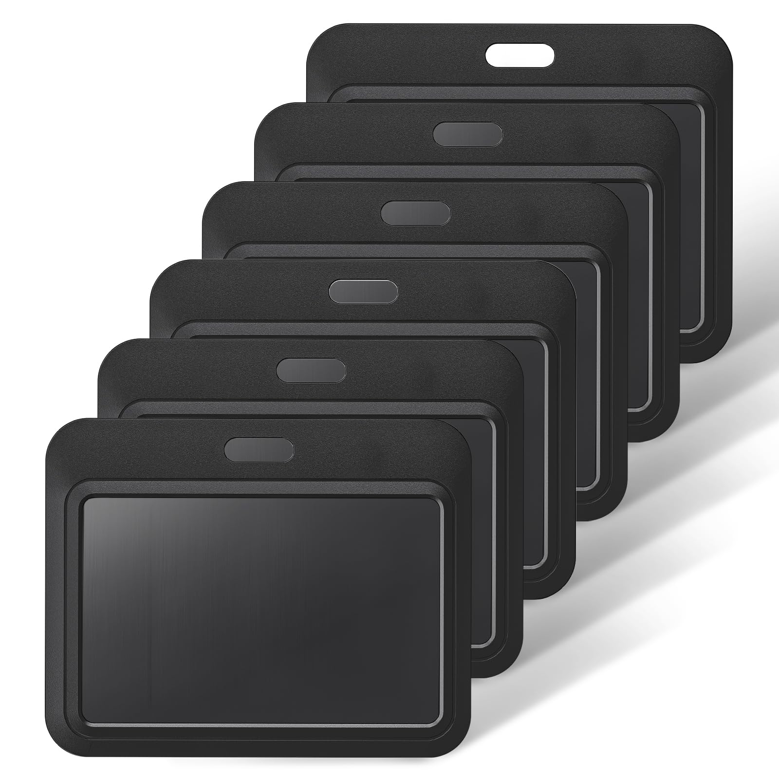 Uniclife 6 Pack Sliding ID Badge Holder Black Horizontal Hard Plastic Case with Clear Window Card Protector Pouch for Office School ID Credit Cards