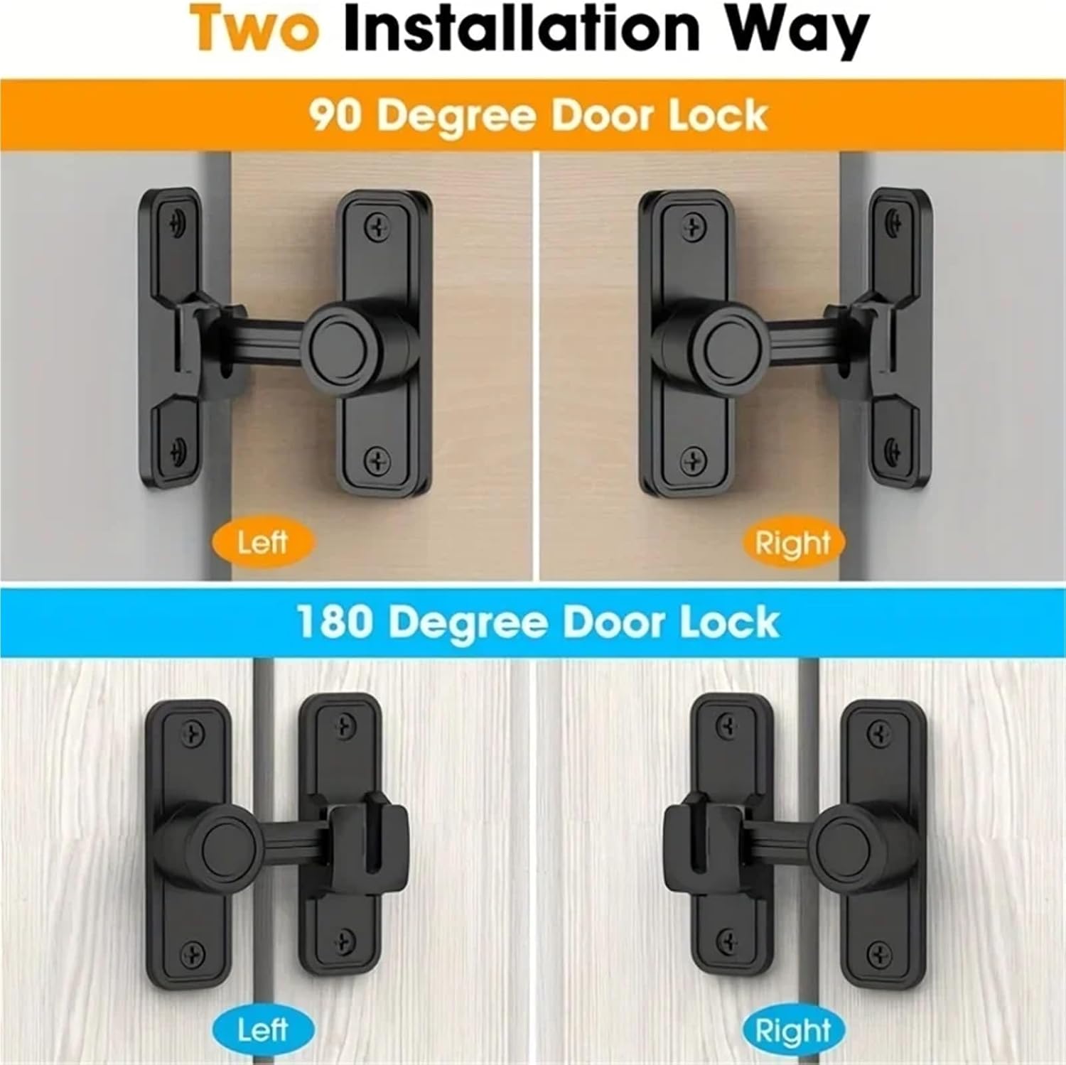 2pcs Door Lock Guard Latch Bolt 90/180 Degree Toggle Latches Black Iron Barn Sliding Gate Locks Home Hardware(Silver)