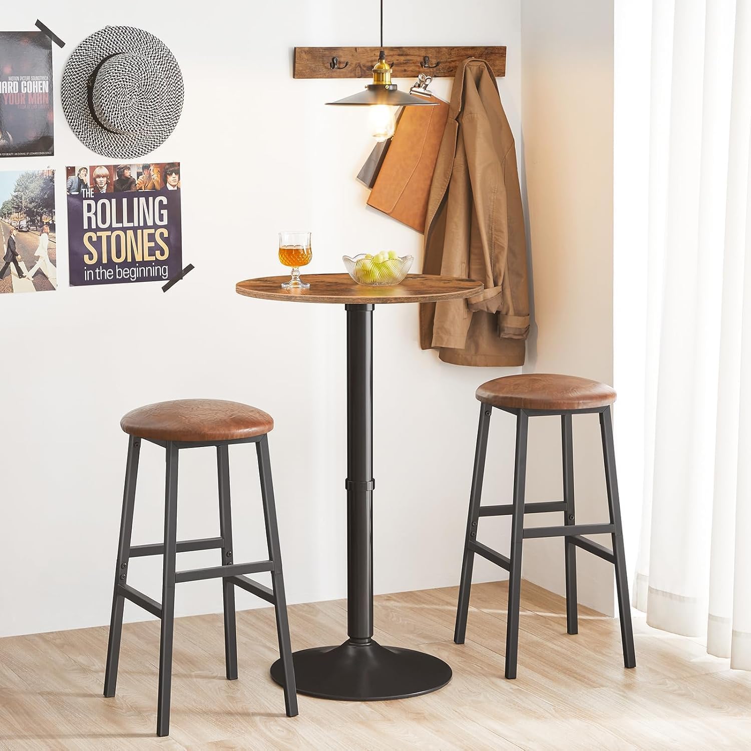 HOOBRO Round Bar Table, 35" Tall Pub Table, Cocktail Table with Base for Narrow Space, Bar Height Table for Kitchen, Easy to Assemble, Rustic Brown BF57BT01