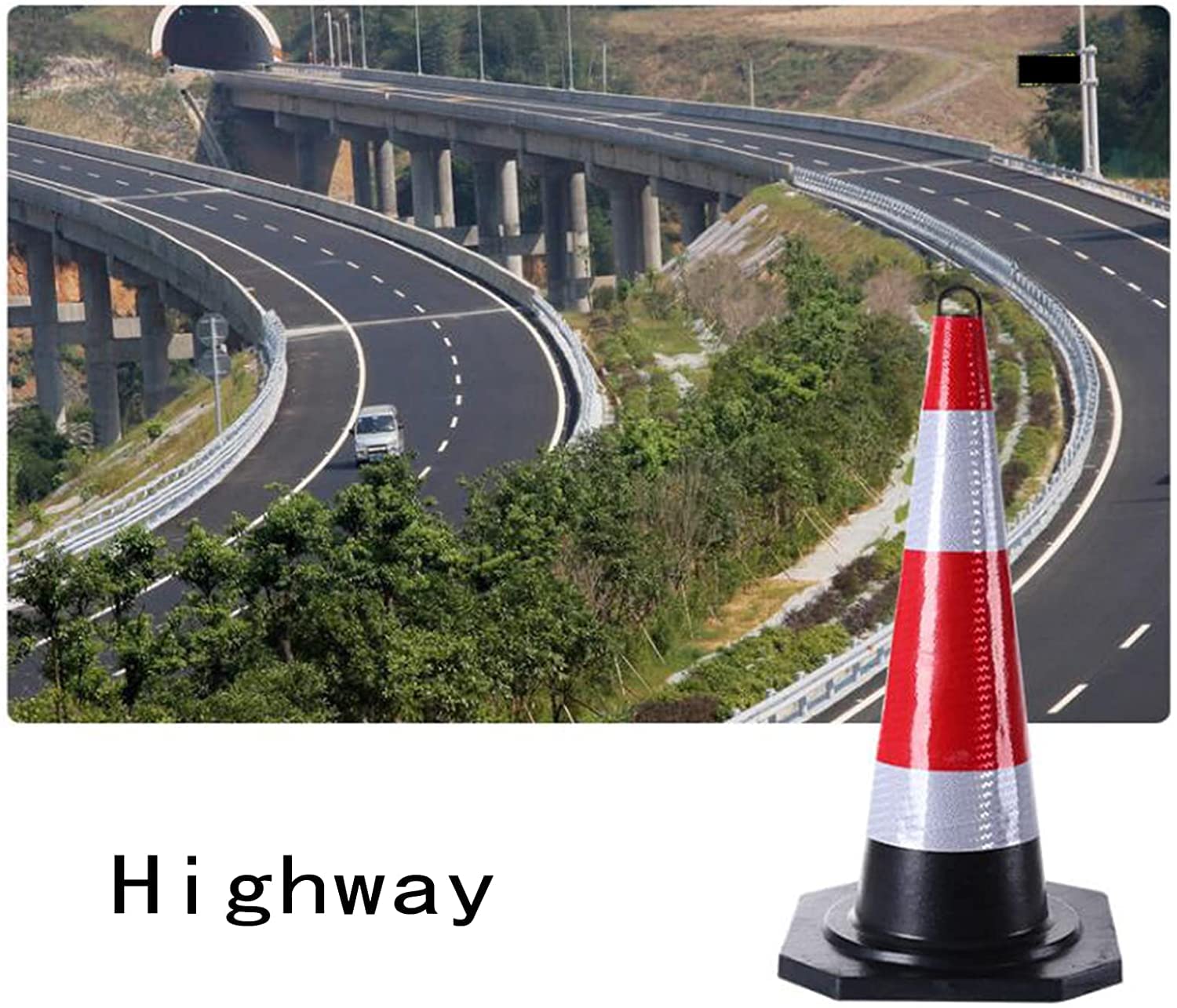 Conos de seguridad vial de goma con collares y asas reflectantes, duraderos, multiusos, color rojo, para control de accesos, estacionamiento y entrenamiento de conducción (8 unidades de 66 cm de