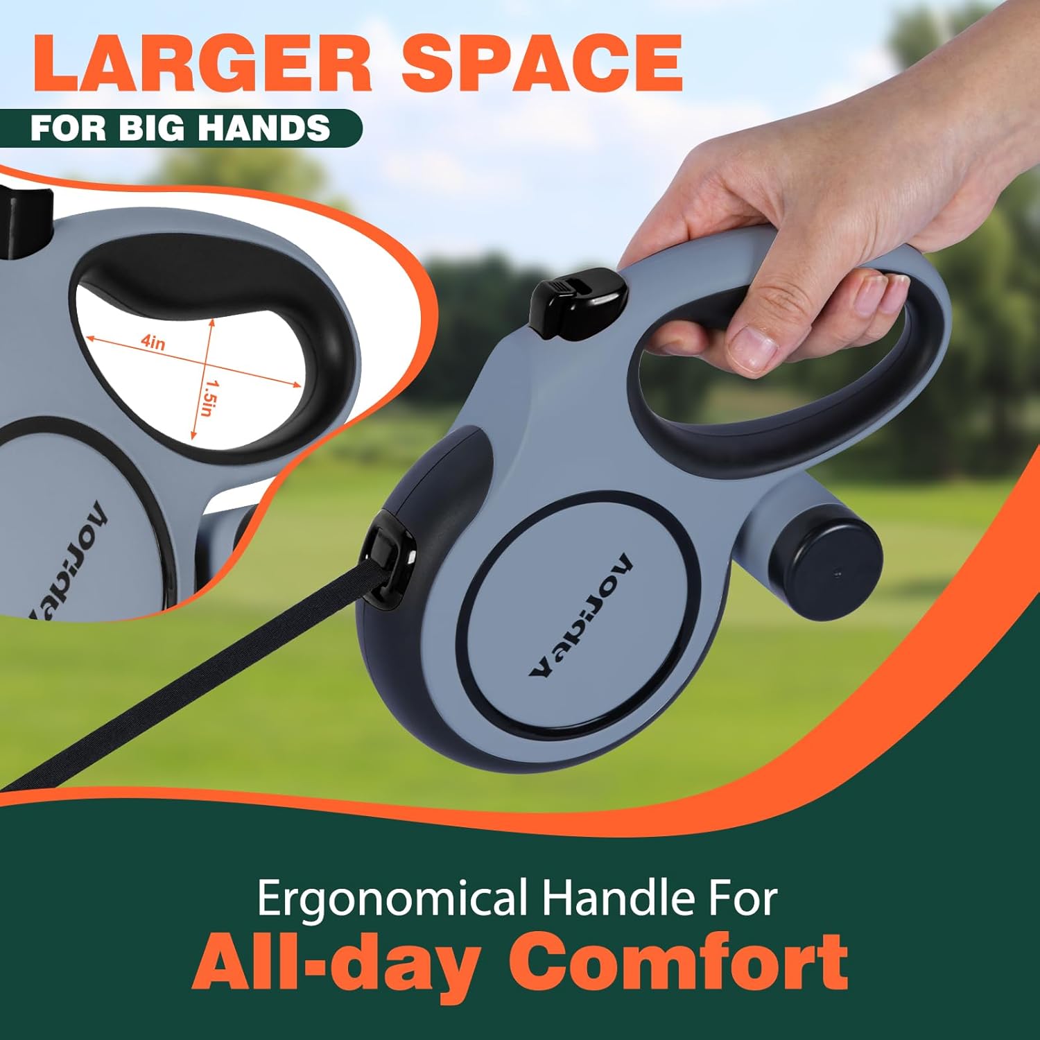 Retractable Dog Leash, 26ft Heavy Duty Retractable Pet Leash with Poop Bag Holder, 360° Tangle-Free for Small Medium Large Dogs Up to 110lbs, Anti-Slip Handle,One-Handed Brake Pause Lock（Gray）