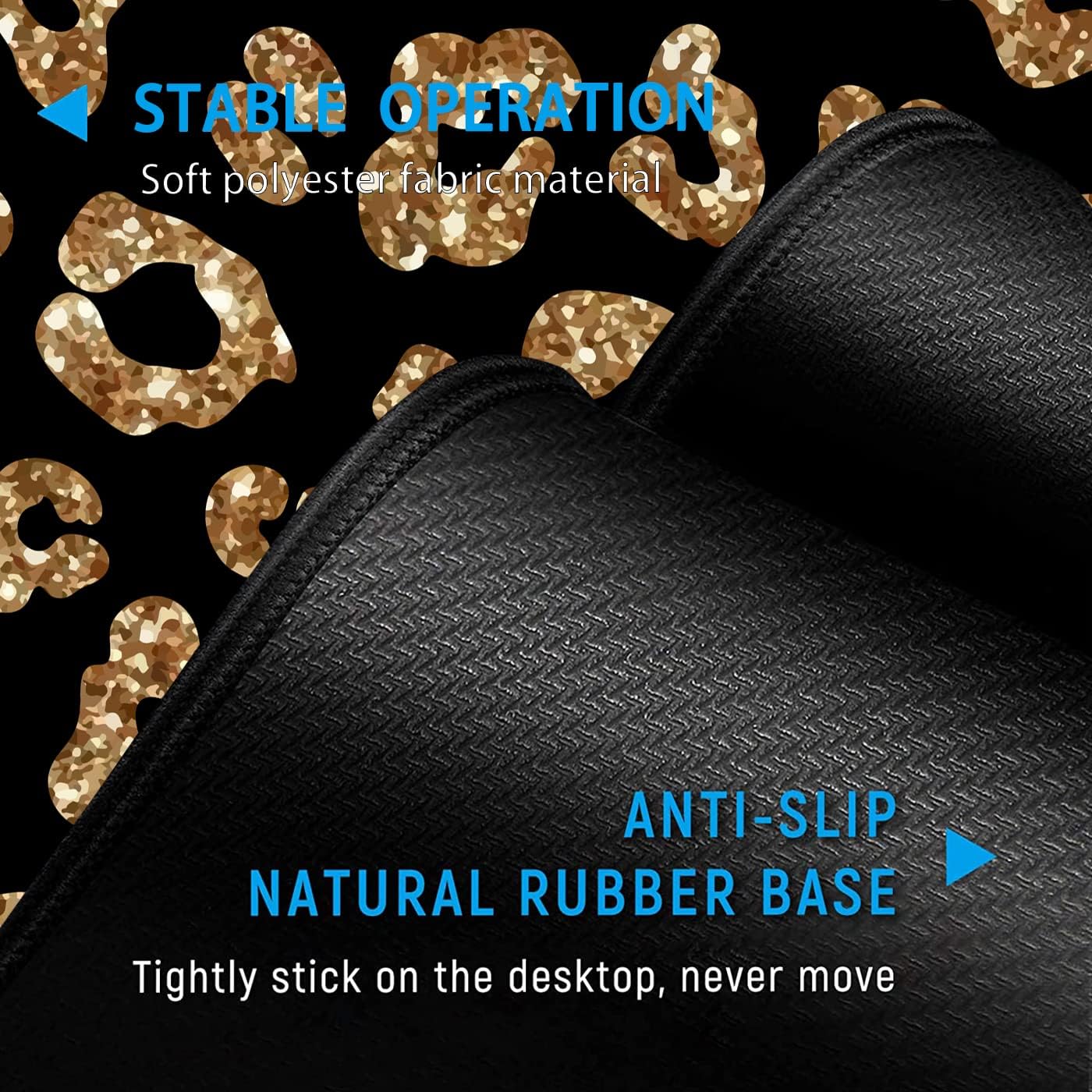 Gaming Mouse Pad and Keyboard Wrist Rest, Large Extended Mouse Pad 31.5X 11.8,Ergonomic Memory Foam Wrist Rest +Desk Mat Protector,for Office/Home Writing Pad, Gold Glitter Leopard Black Mousepad
