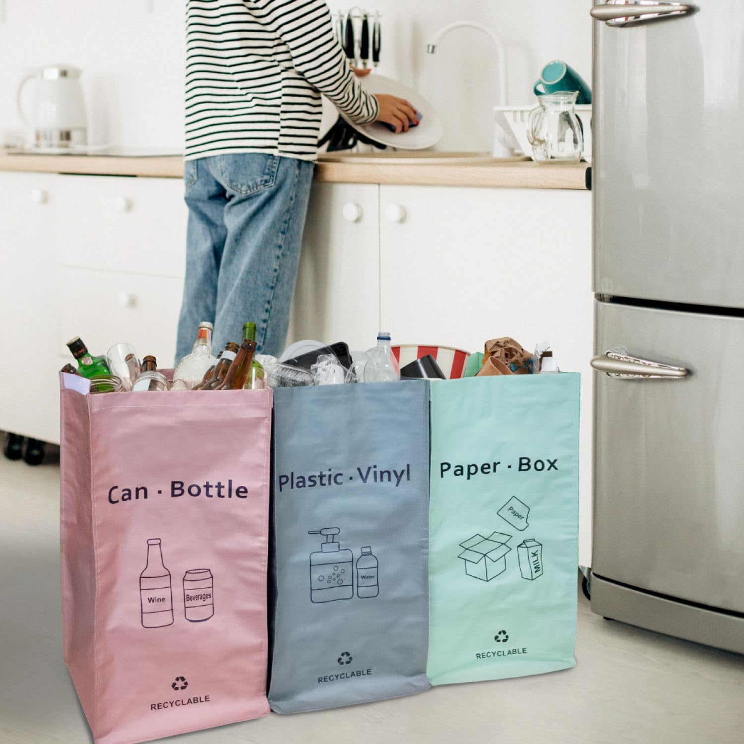 Lots de 3 sacs de recyclage réutilisables 160L pour tri sélectif