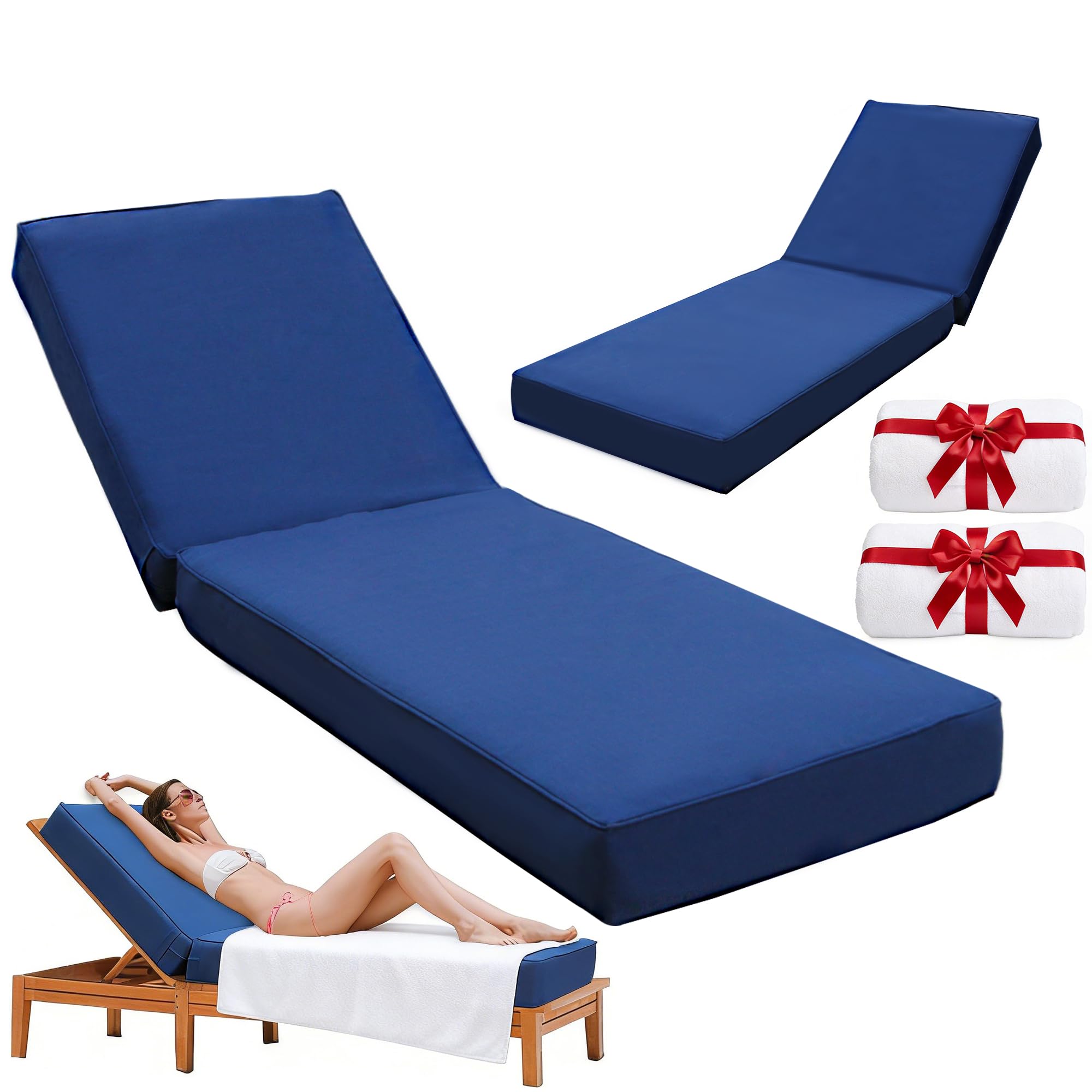 UFavo Home Outdoor Chaise Lounge Cushion 72"x21"x6", Waterproof 6" Extra Thickness Lounge Cushion with Removable Cover, Patio Lounge Chair Cushions