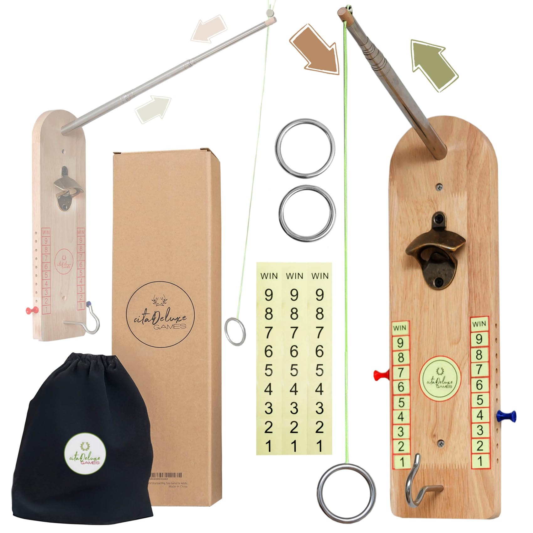 Wall Mount Ring Swing Game - Hook and Ring Game - Play Outdoors or Indoors with Telescopic Pole