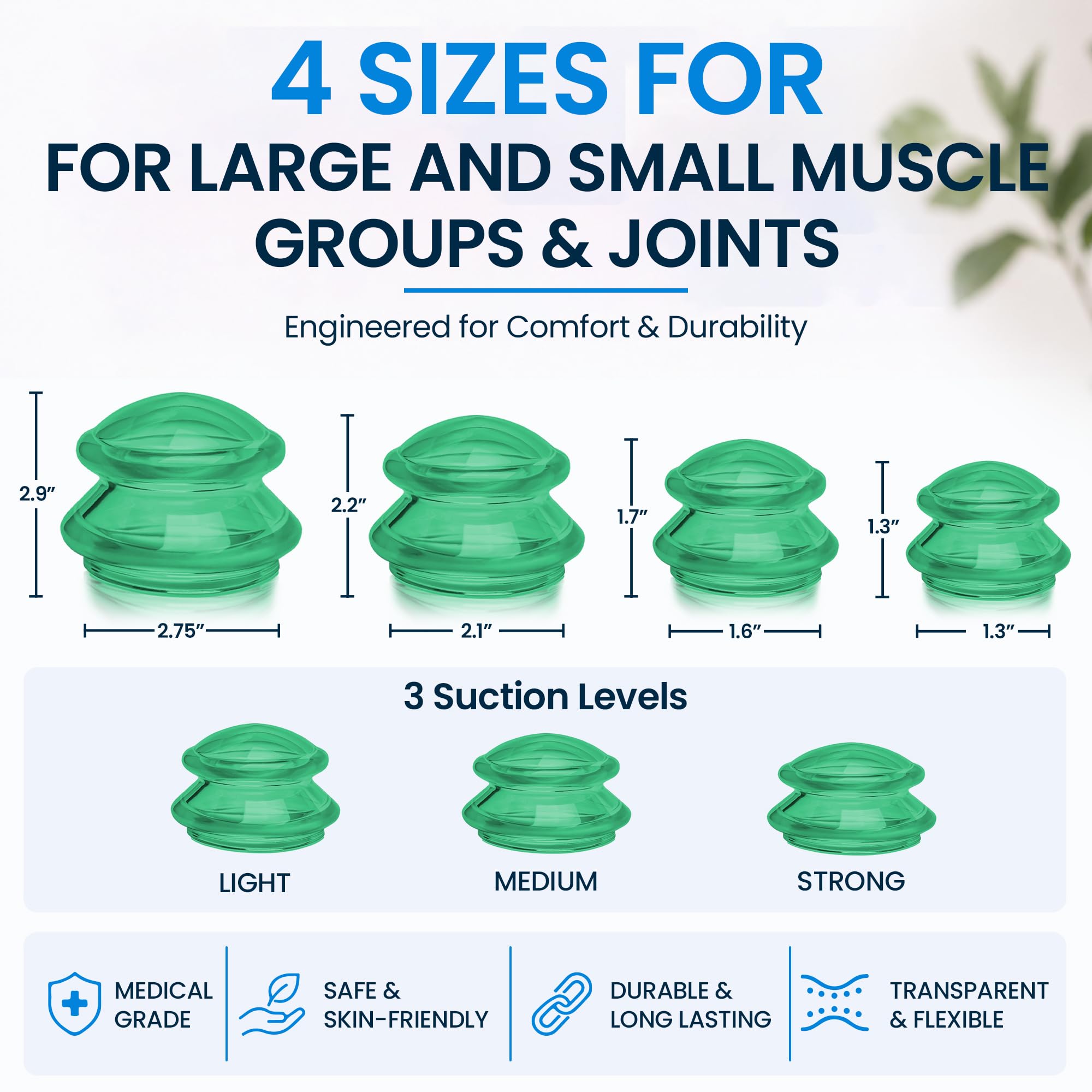 Lure Home spa massaggio Coppettazione kit – The most raccomandata terapia set per dolori muscolari, sollievo dal dolore, lesioni recupero, tonifica e cellulite professionale di qualità medica 4 tazze