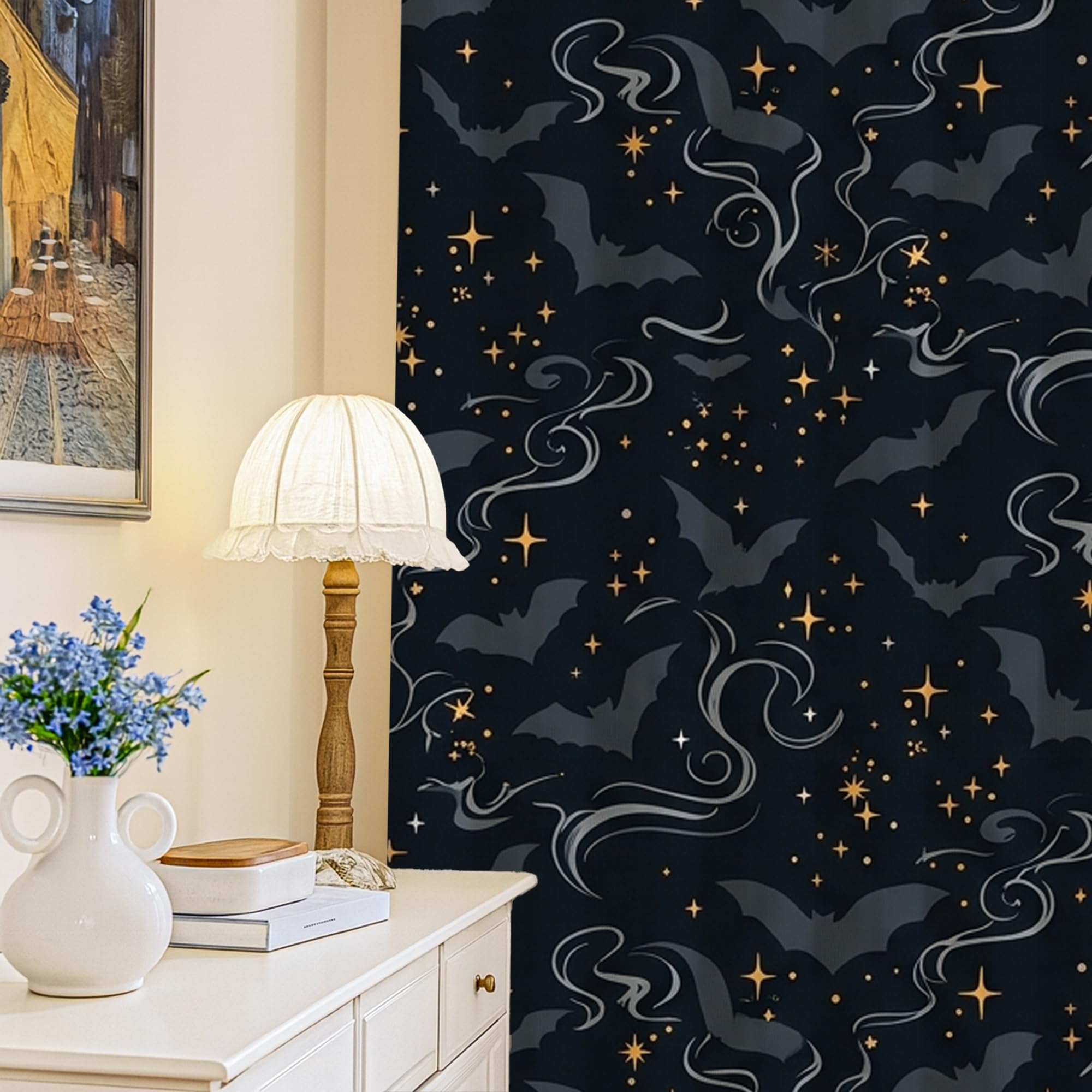 Rideaux occultants contre la lumière chambre bébé et bureau noir motif Halloween 132x213