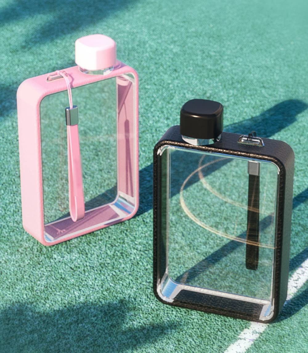 GANDUNQIBotella De Agua Plana Deportiva, Taza De Viaje PortáTil A5, Botella De Agua Sellada A Prueba De Fugas, Material Seguro, Adecuado para Acampar, Gimnasio, Al Aire Libre-Grey
