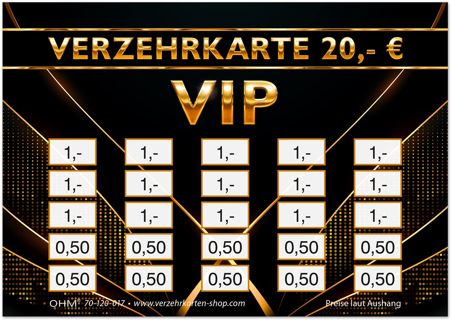 250 Verzehrkarten VIP DIN A7, Gesamtwert 20 Euro, praktische Alternative zu Wertmarken, für Vereine, Gastronomie etc., einfaches bargeldloses Bezahlen