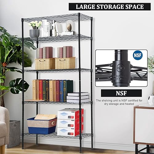 Miniatura 3 de Estantería de alambre de 5 niveles, unidad de almacenamiento, estante organizador de metal resistente, estante de pie sin ruedas para cocina, baño,