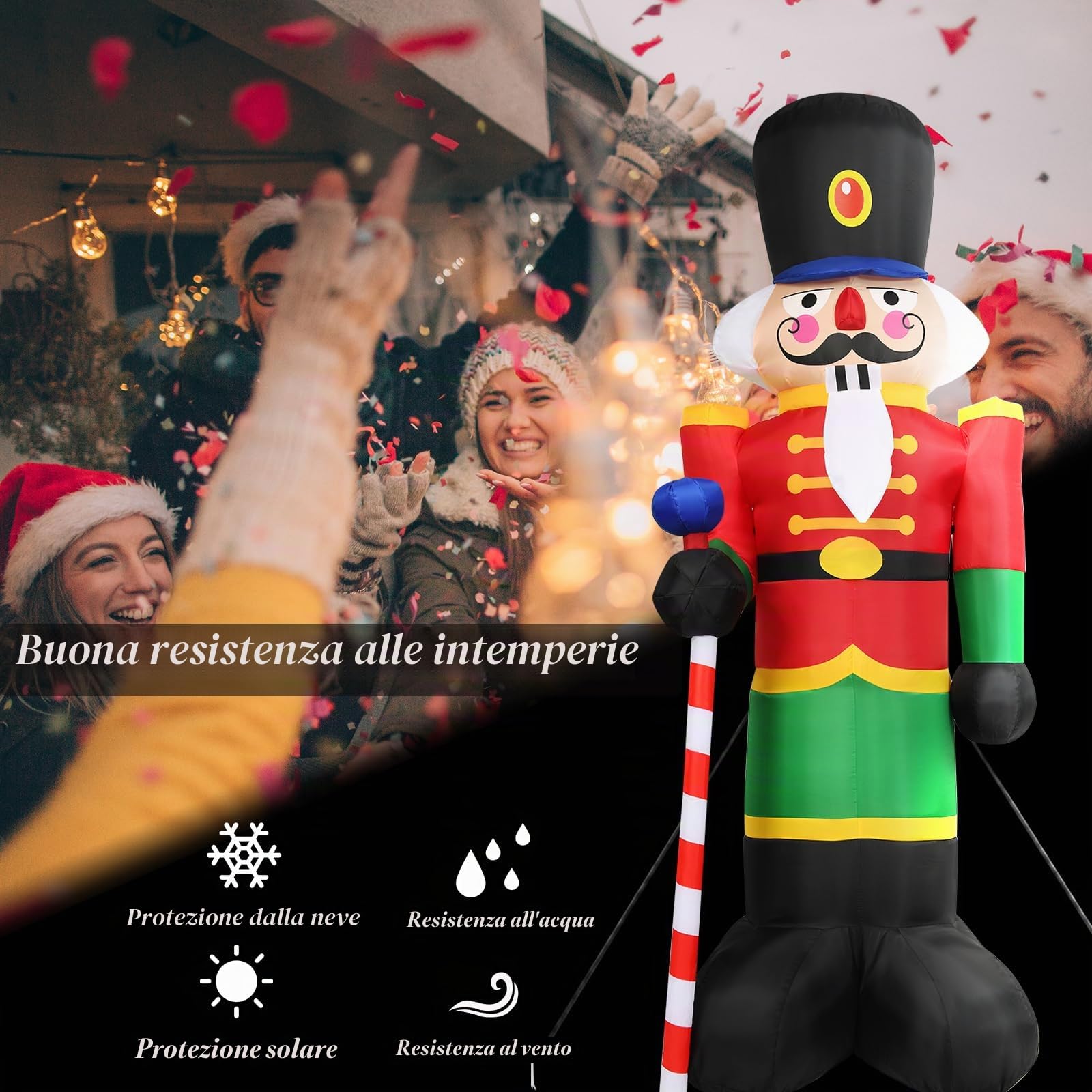 KOMFOTTEU Schiaccianoci gonfiabile, soldato, 240 cm, classica decorazione natalizia con 3 luci integrate, statuetta natalizia gonfiabile con ventola, schiaccianoci di Natale, per interni ed esterni