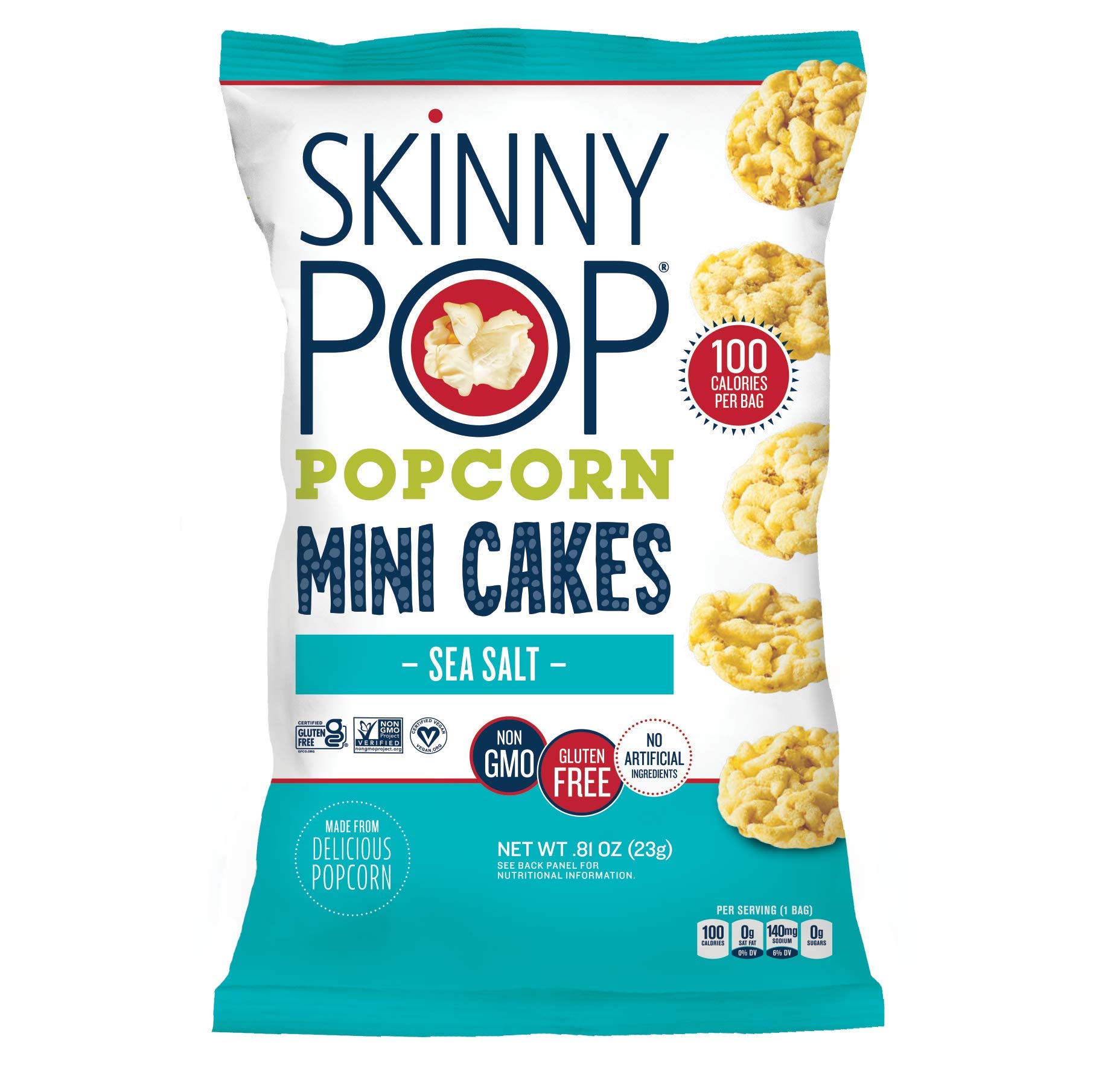 SkinnyPop Sea Salt Popcorn Mini Cakes Case, 30ct, 0.8oz Individual