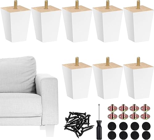 Miniatura 8 de TURSTIN Juego de 8 patas cuadradas de madera maciza de 8 pulgadas para sofá, patas de repuesto para sofá, patas de muebles de mediados de siglo