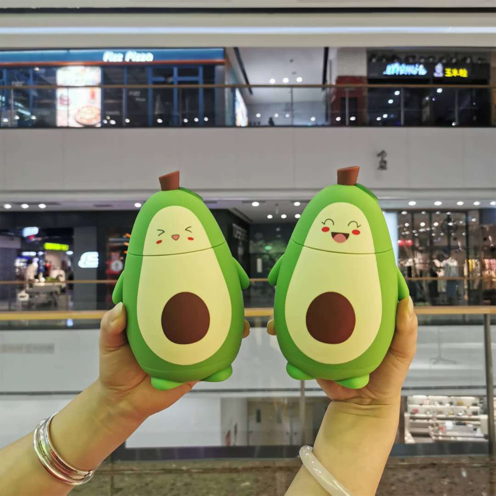 Pilipane Cute Cartoon Avocado Glass Double Layer Water Cup, Avocado Water Bottle, Cartoon Girl ade Drinking Cup Avocado Design