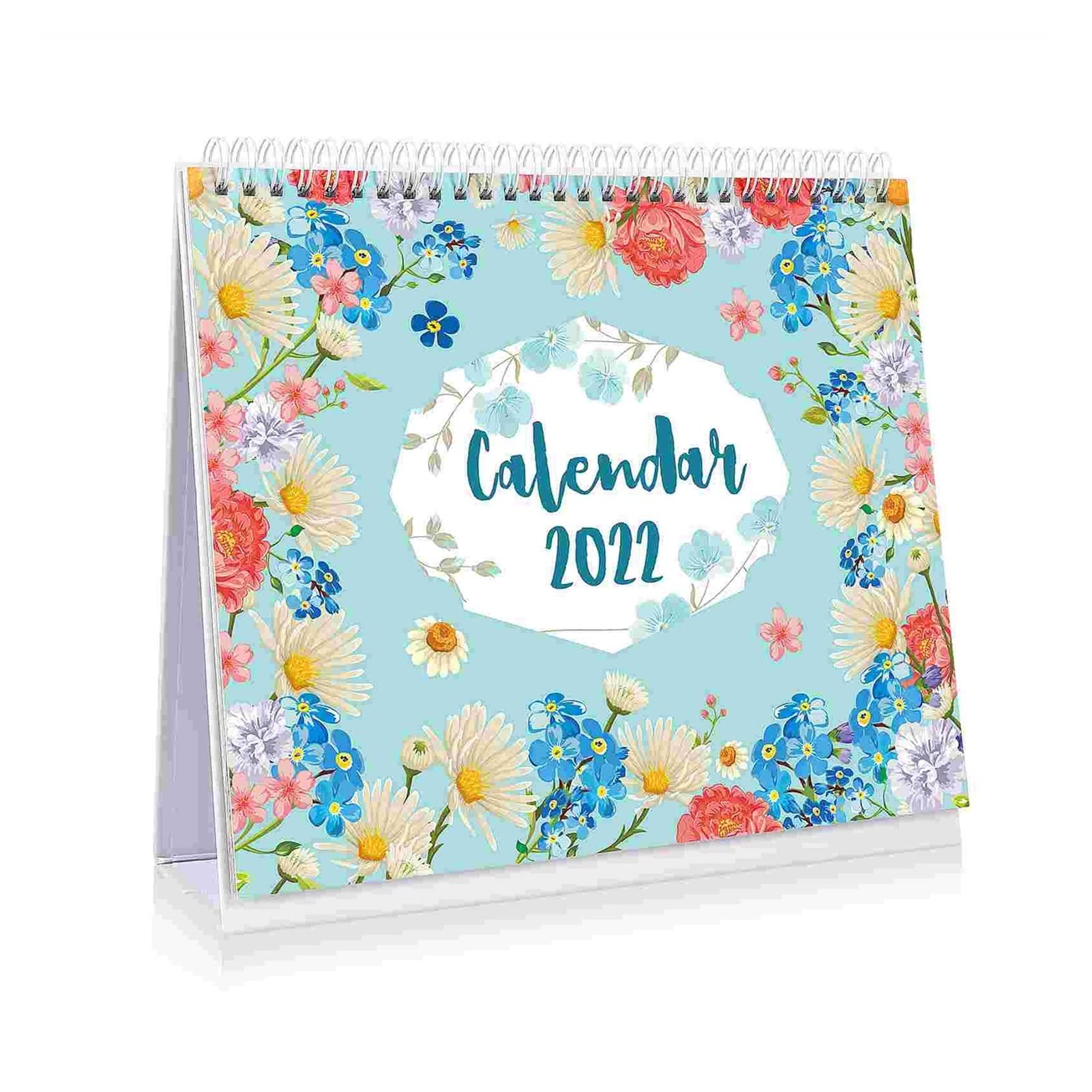 QINGGANGLING999 Bürokalender Floraler Desktop-Kalender 2022 Jan.-Dez. Stehender Schreibtischkalender Twin-Wire Gebundener Kalender Planer for Home Office School Tischkalender Wochenplaner