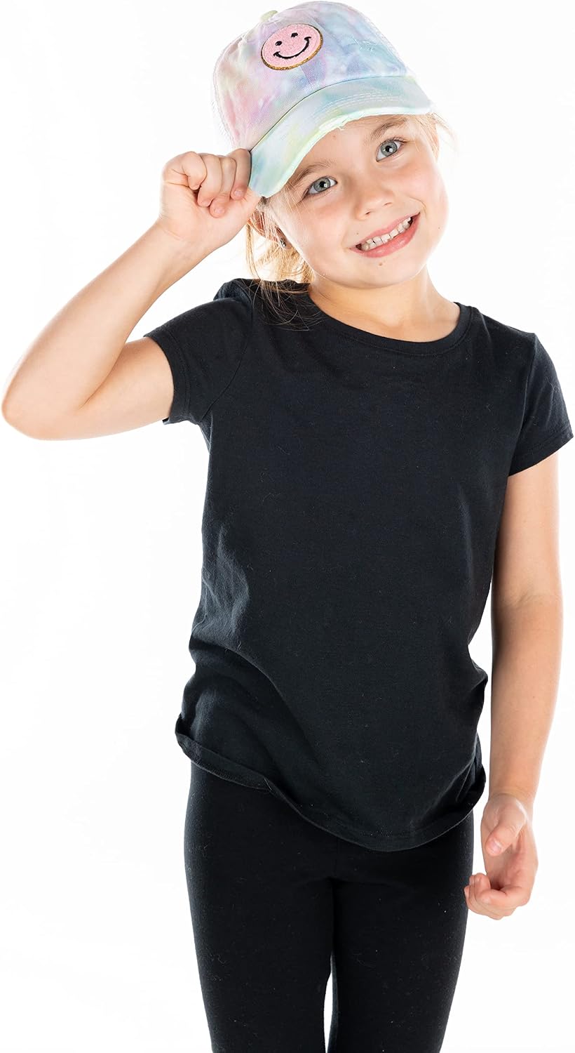 Funky Junque Girls Baseball Hat - Kids Ponytail Hat with Ponytail Hole, Criss Cross Messy Bun Cap for Ages 4-10