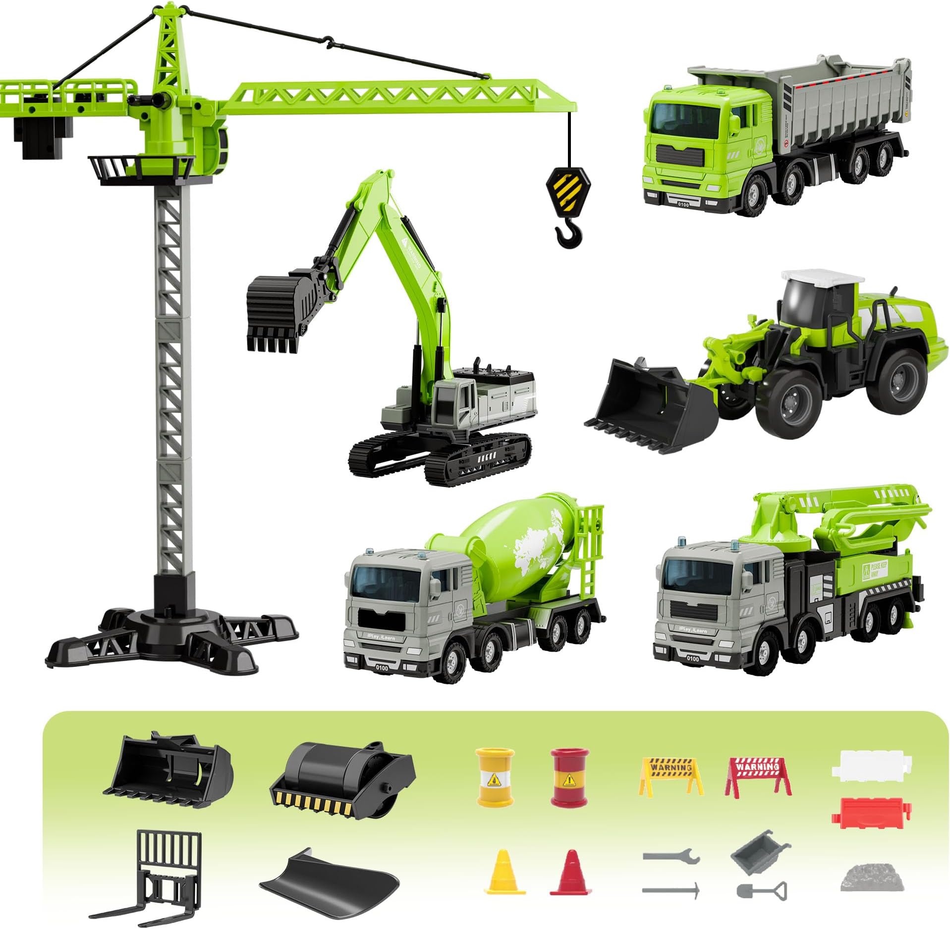 iPlay, iLearn Construction Toys Truck for Boys 3-5, Kids Crane Excavator Digger Dump Tow Trucks Bulldozer Forklift Vehicles Set, Play Cars Sandbox, Birthday Gifts for 4 6 7 8 Year Old Toddlers Girls