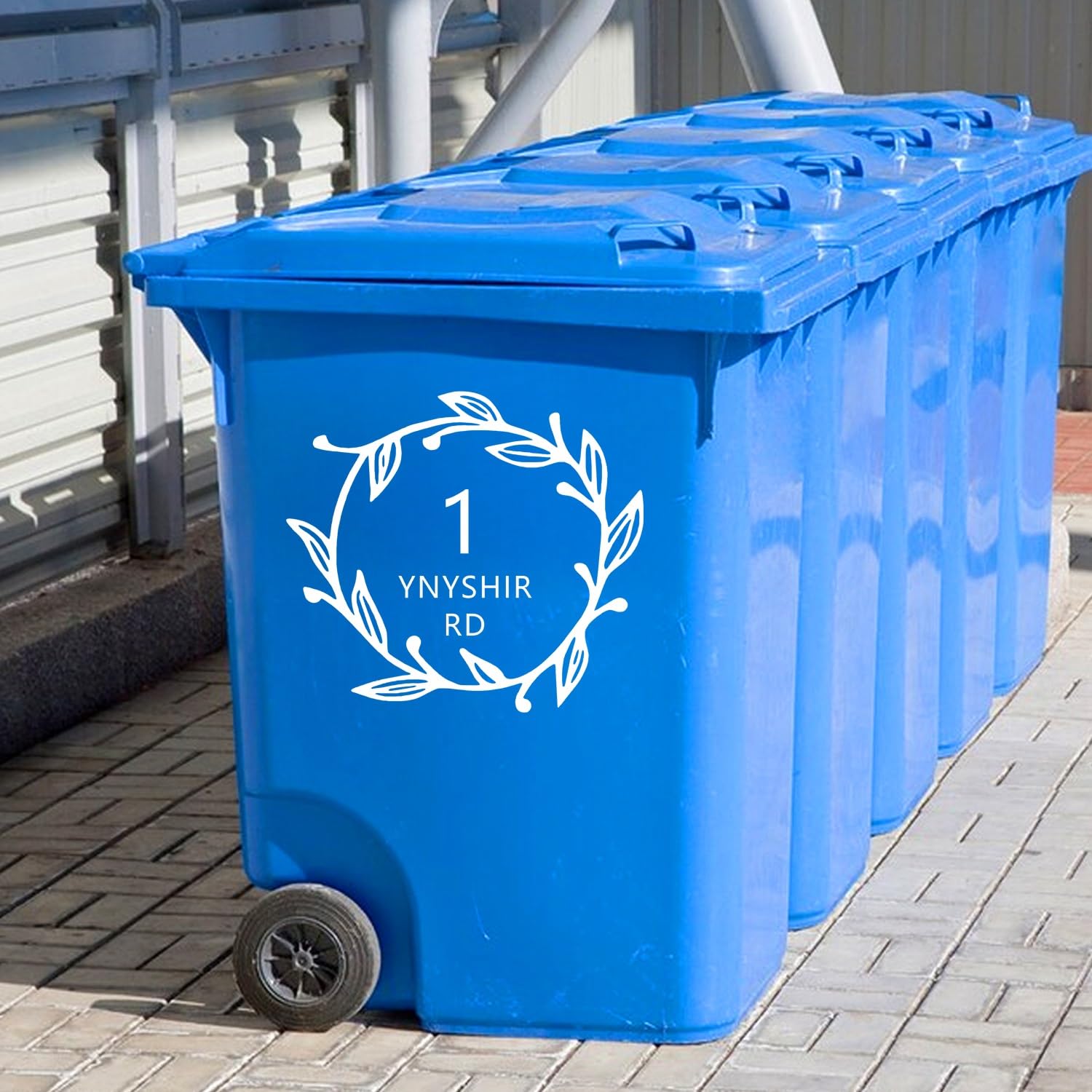 Minxltd One Color 1-5Pcs Personalized Recycle Bin Labels, Custom Vinyl Decal Wheelie Bin Stickers, Individual Garbage Can Sticker With House Number & Street Name, Address Trash Cans Decal(5Pcs)