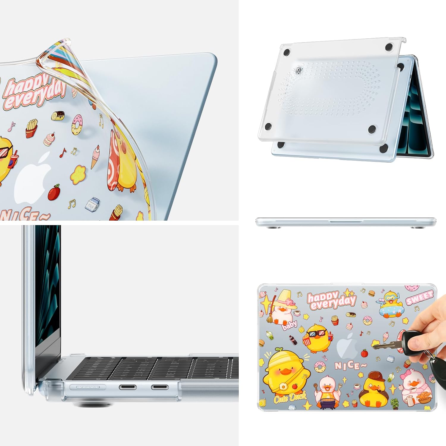 Batianda Premium Clear TPU Case for New MacBook Air 13.6" M5/M4/M3/M2 with Fun Pattern, Ultra-Slim Lightweight Protective Shell with Anti-Yellowing, Scratch Resistance & TPU Keyboard Cover, Cute Duck